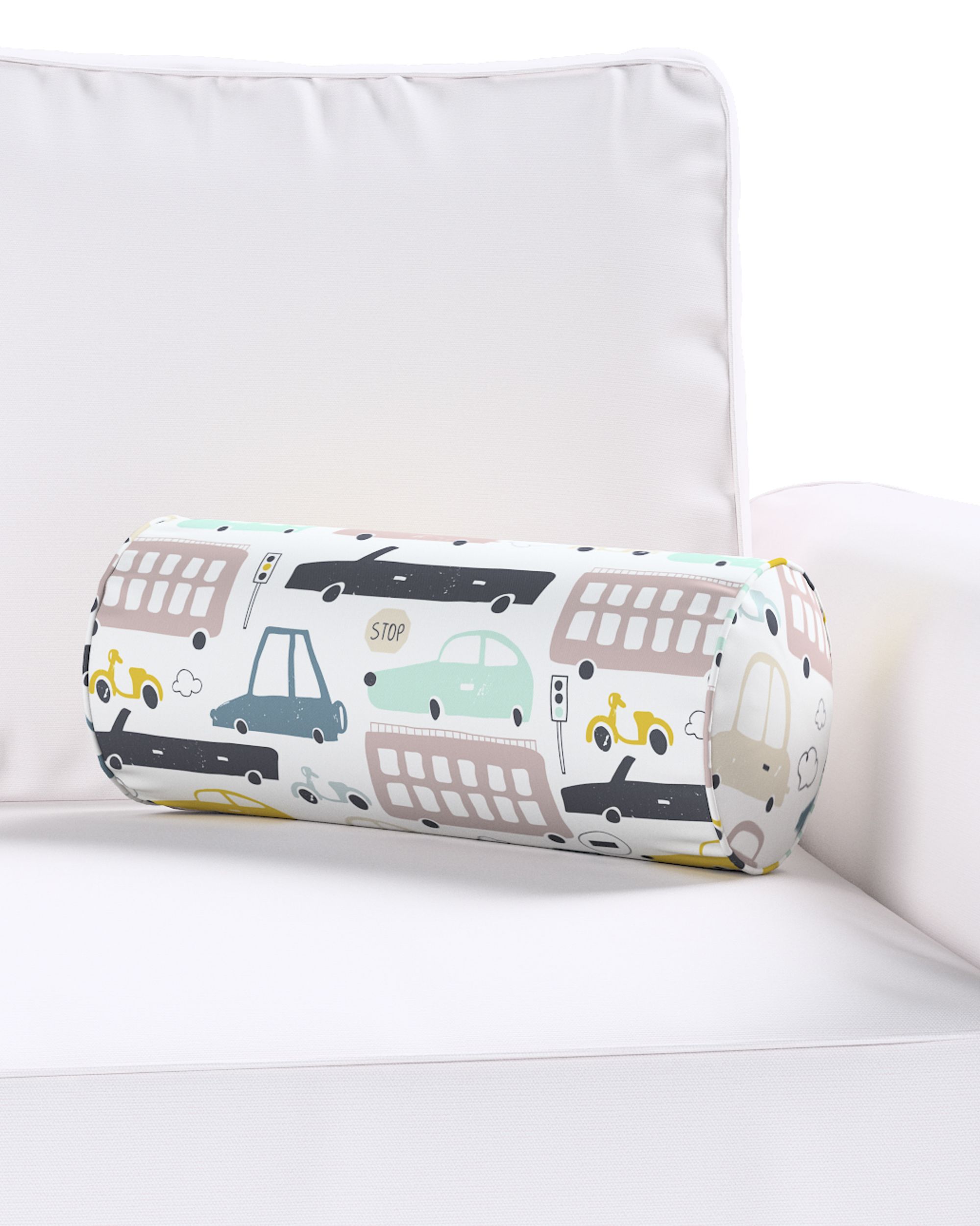 Simple bolster pillow colour beige fabric patterned (hover)