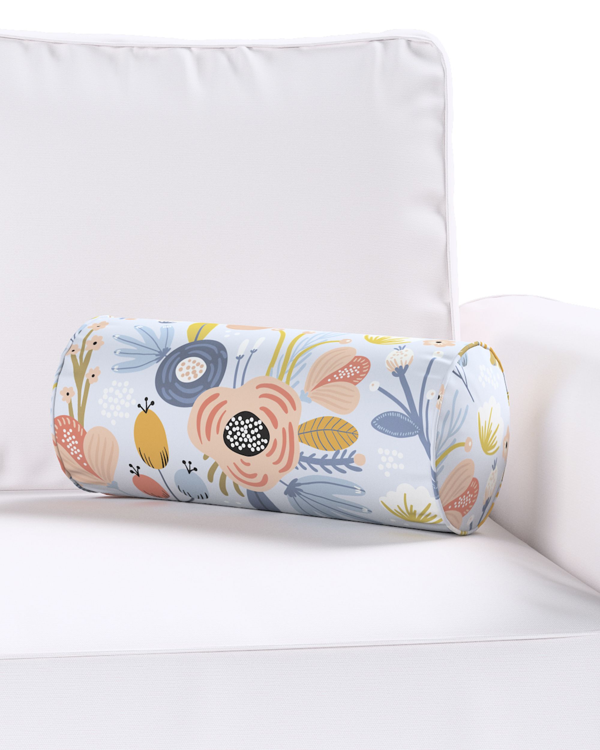 Simple bolster pillow colour blue fabric patterned (hover)