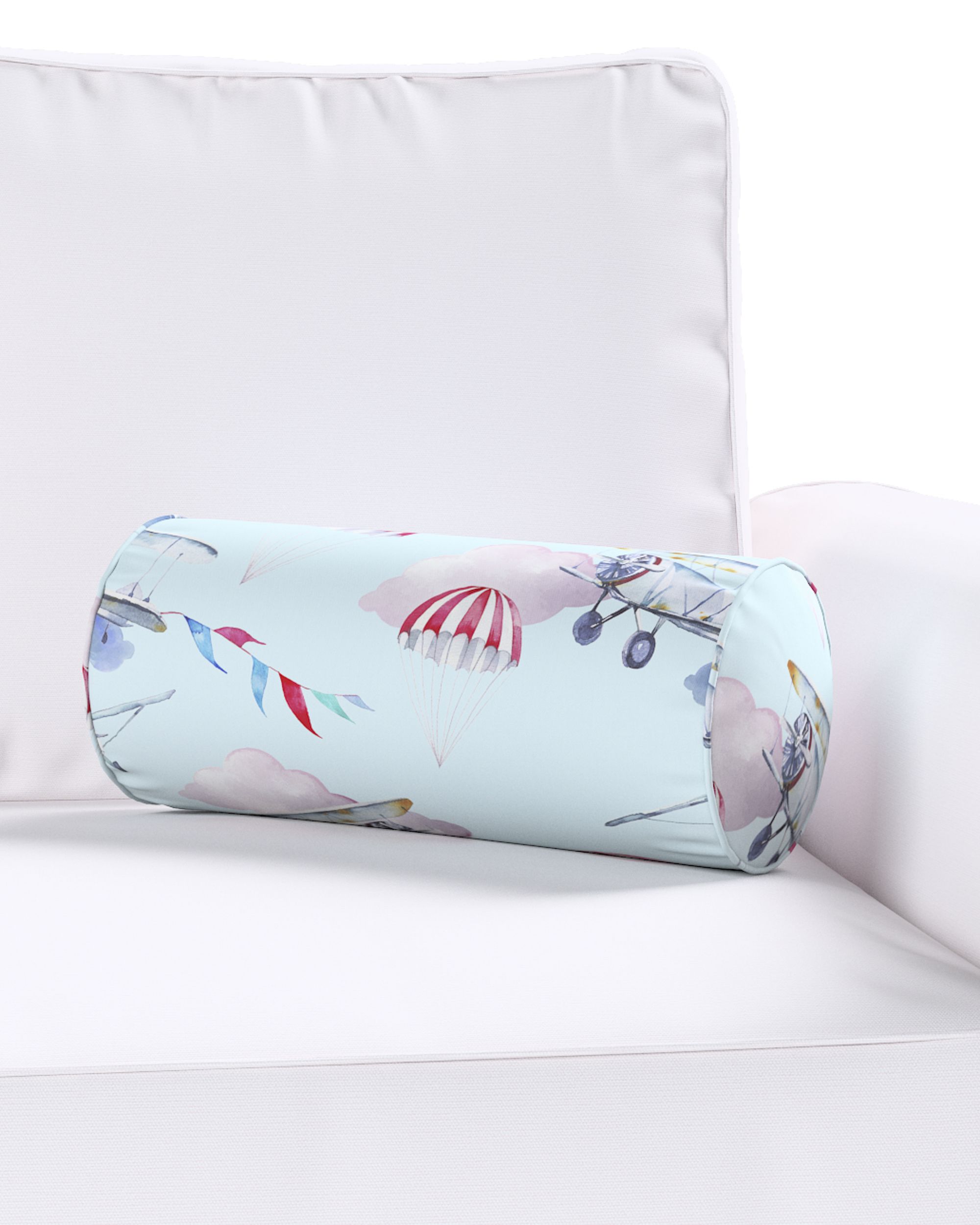 Simple bolster pillow colour blue fabric patterned (hover)
