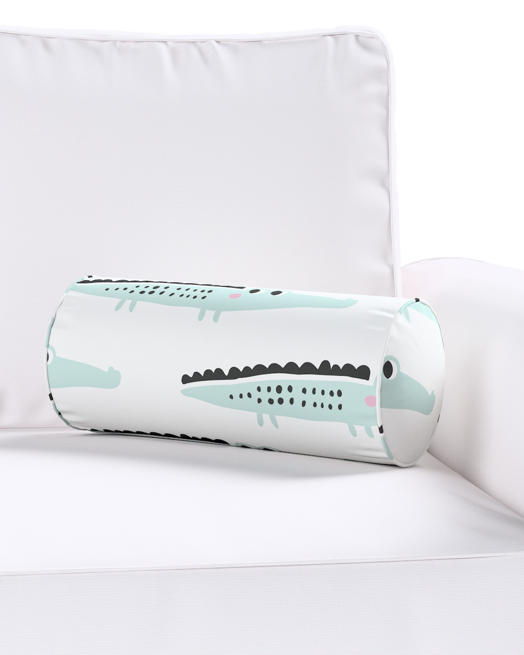 Simple bolster pillow colour green fabric patterned (hover)