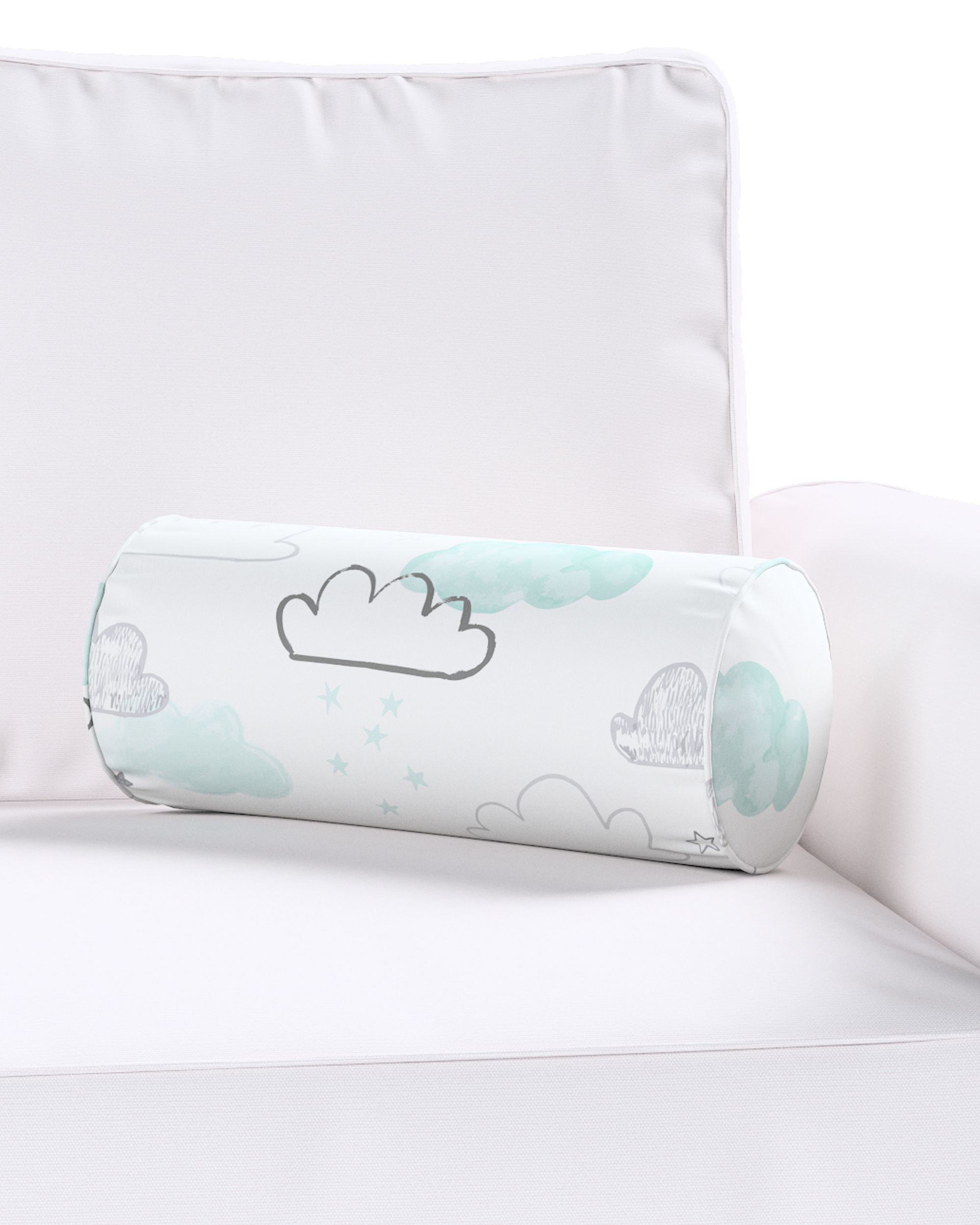 Simple bolster pillow colour white fabric patterned (hover)