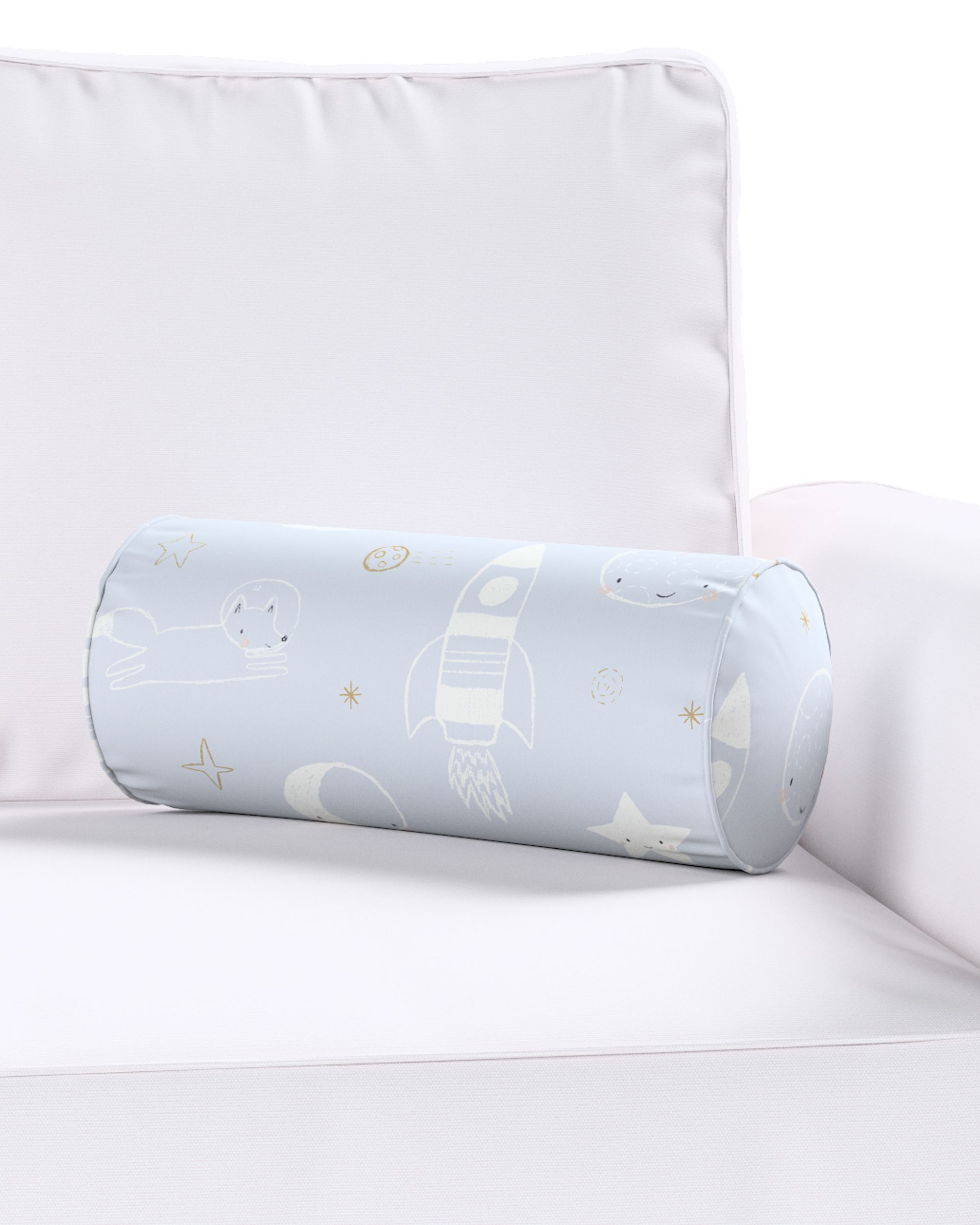 Simple bolster pillow colour blue fabric patterned (hover)