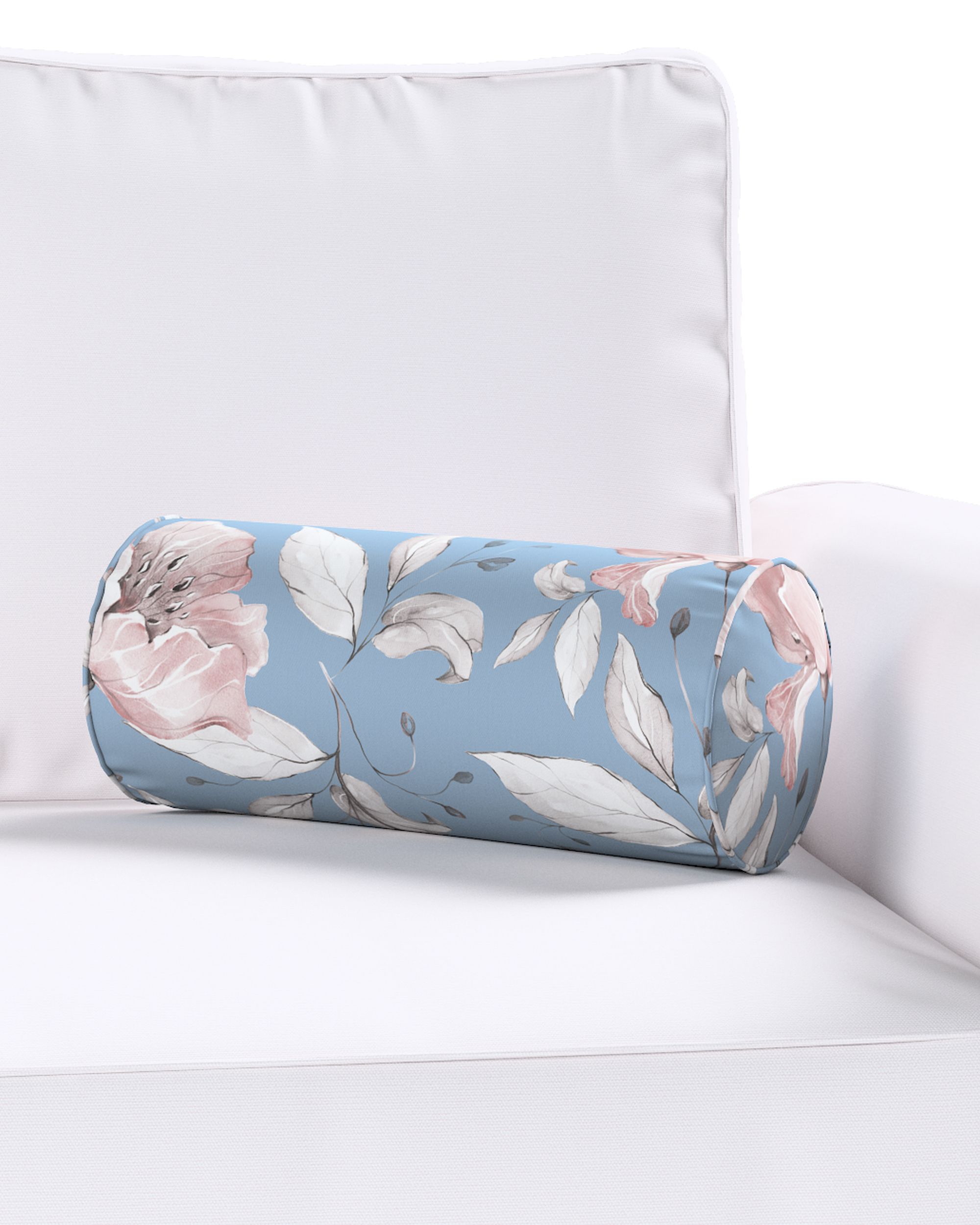 Simple bolster pillow colour blue fabric patterned (hover)