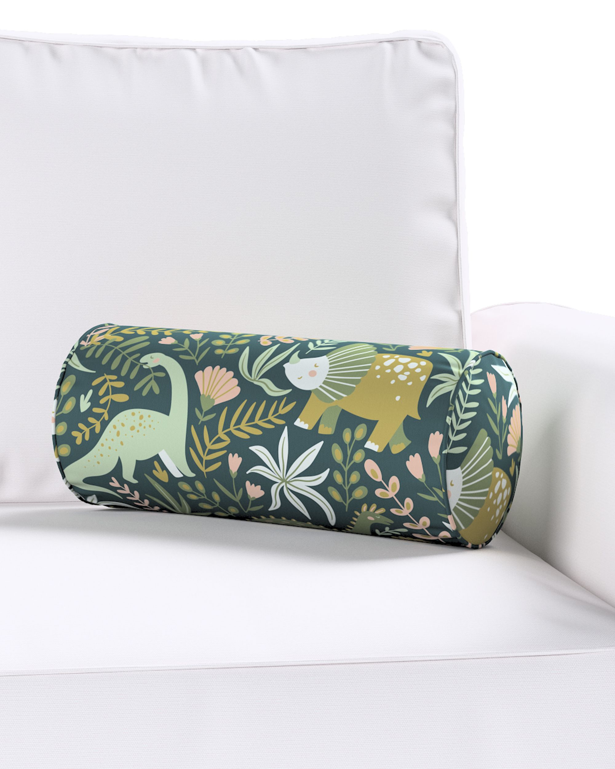 Simple bolster pillow colour green fabric patterned (hover)