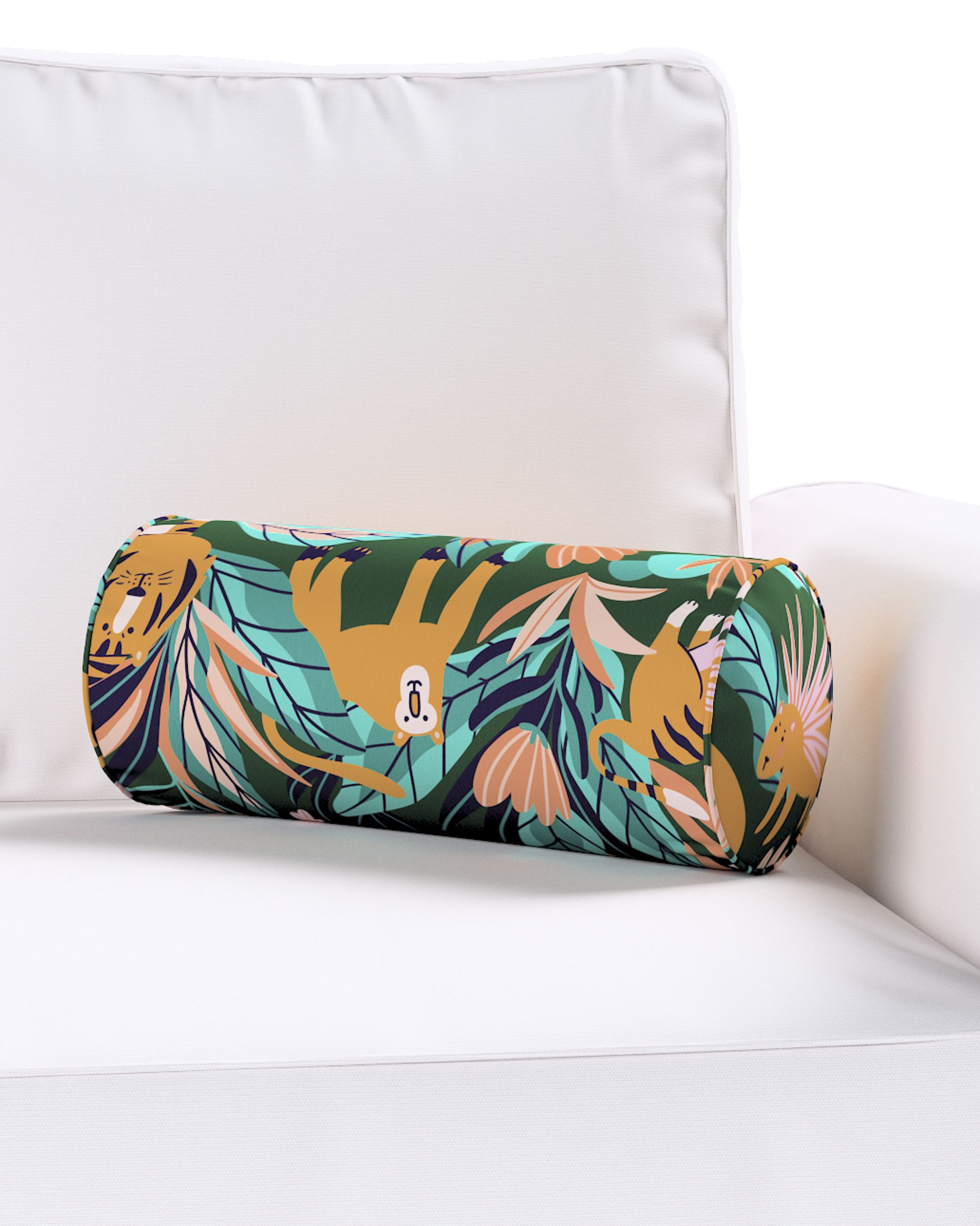 Simple bolster pillow colour orange fabric patterned (hover)