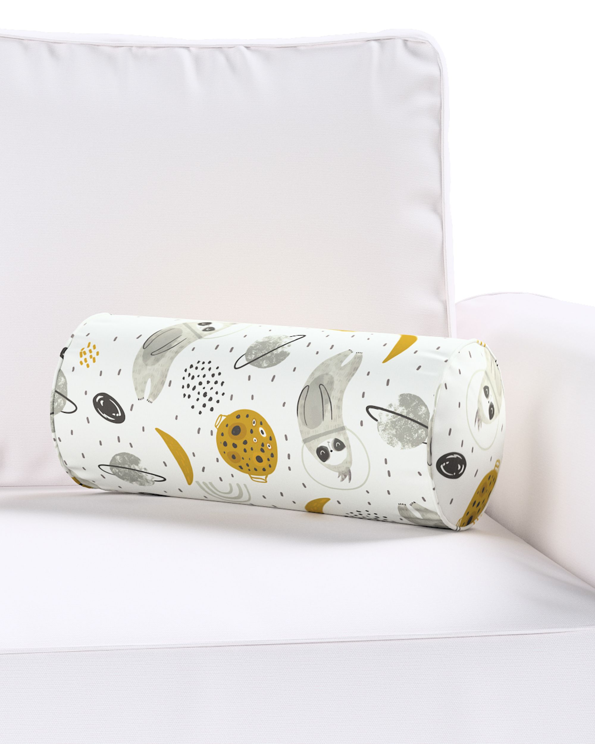 Simple bolster pillow colour white fabric patterned (hover)