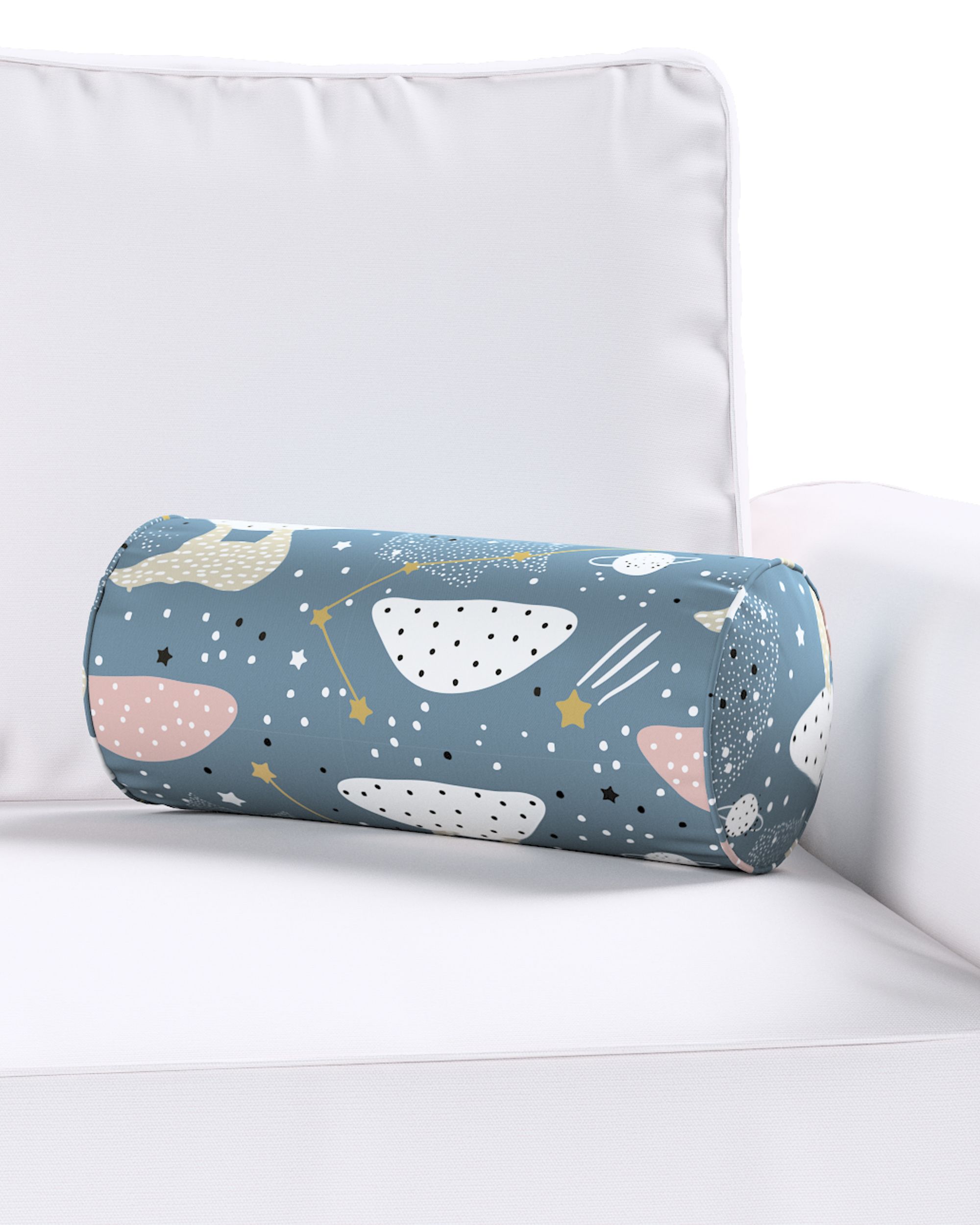 Simple bolster pillow colour blue fabric patterned (hover)