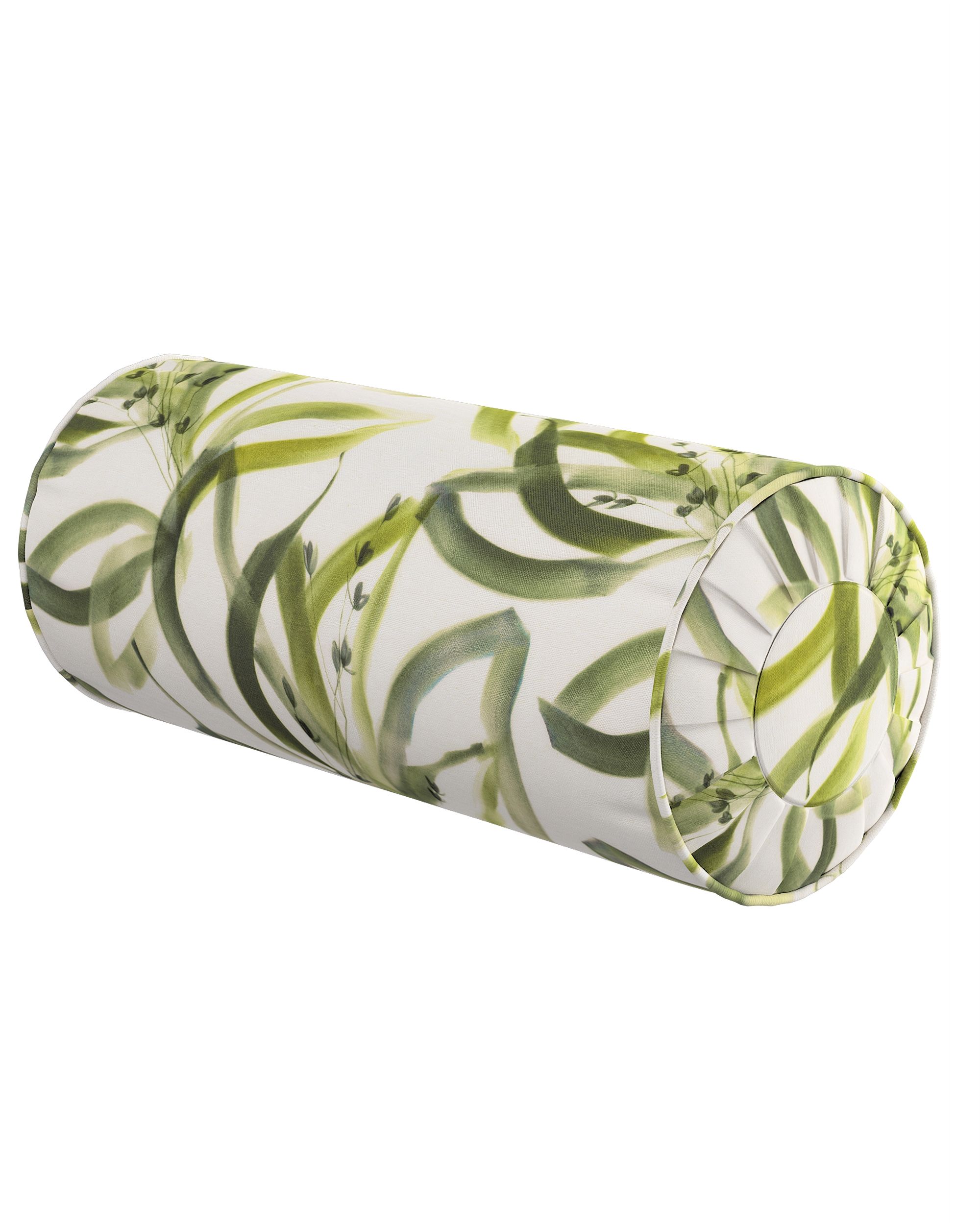 Bolster pillow with pleats colour green fabric patterned