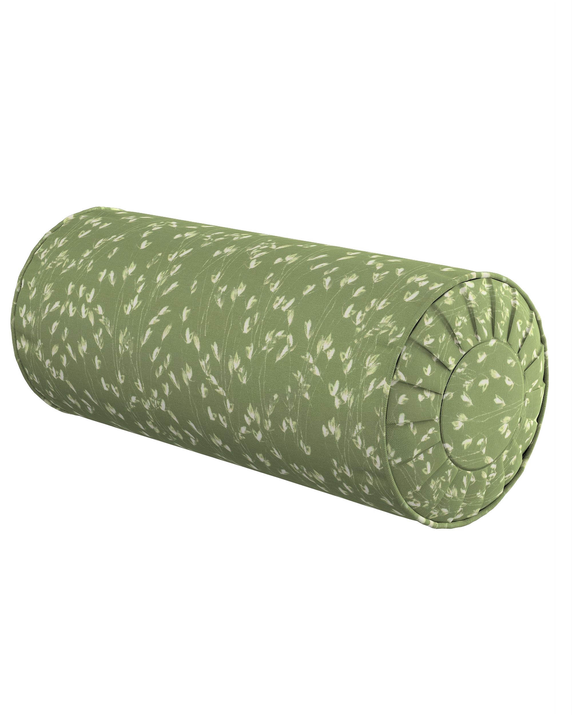 Bolster pillow with pleats colour green fabric patterned