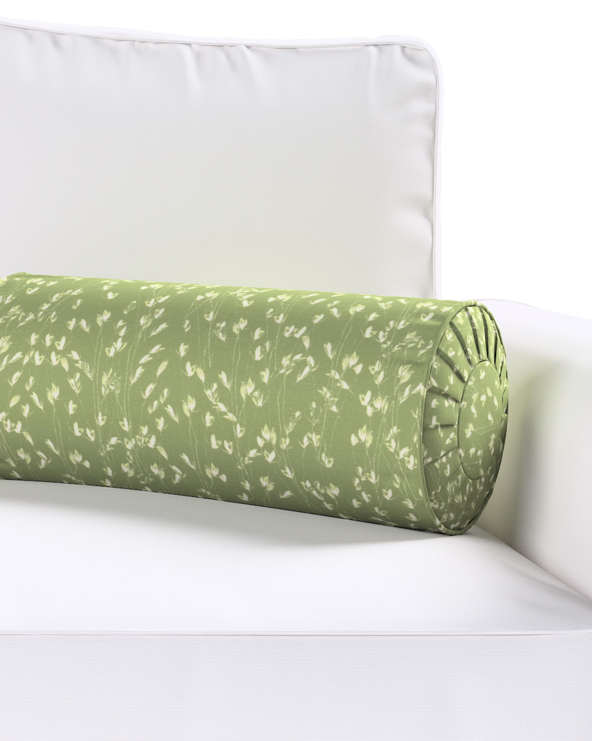 Bolster pillow with pleats colour green fabric patterned (hover)