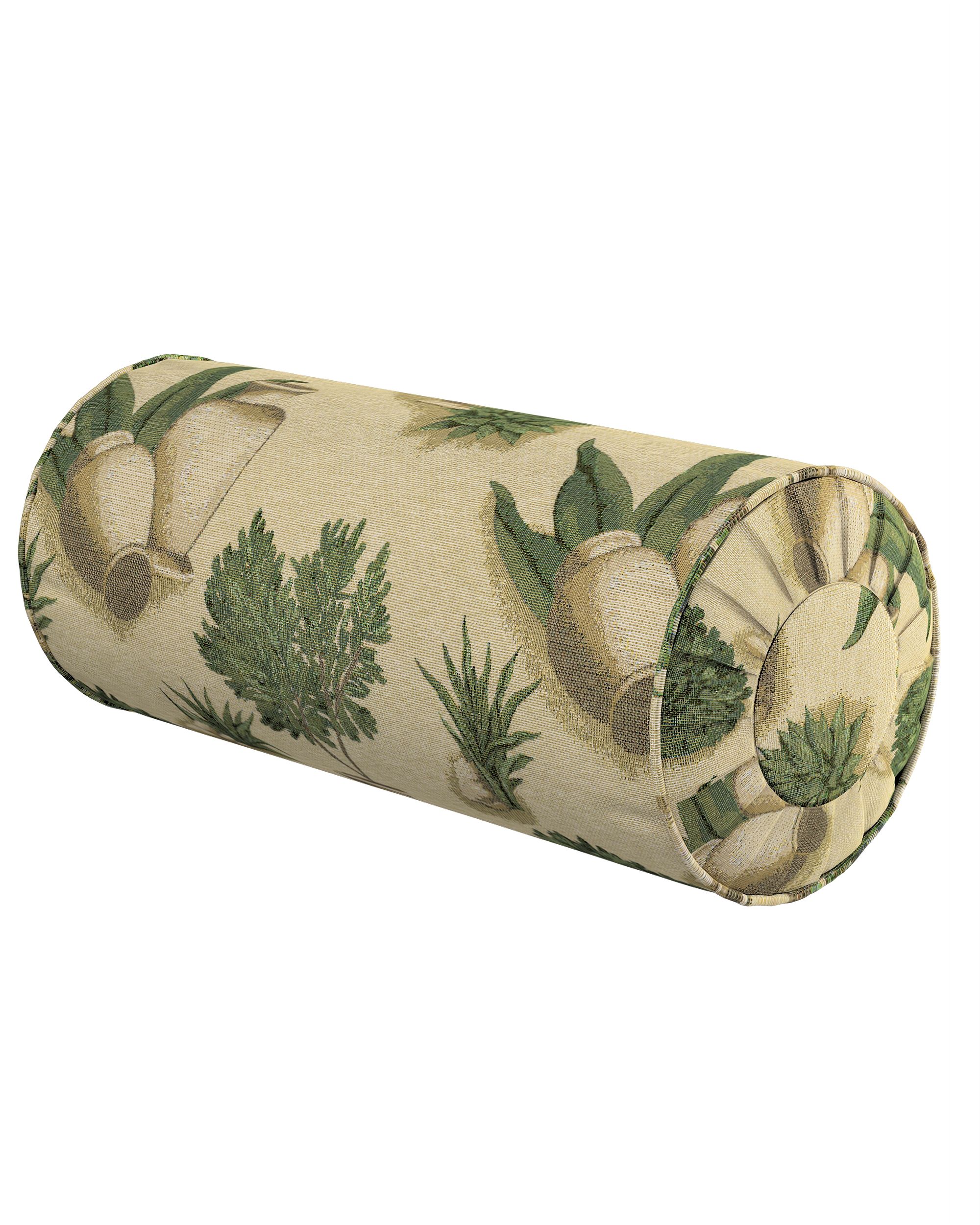 Bolster pillow with pleats colour beige fabric structured, patterned