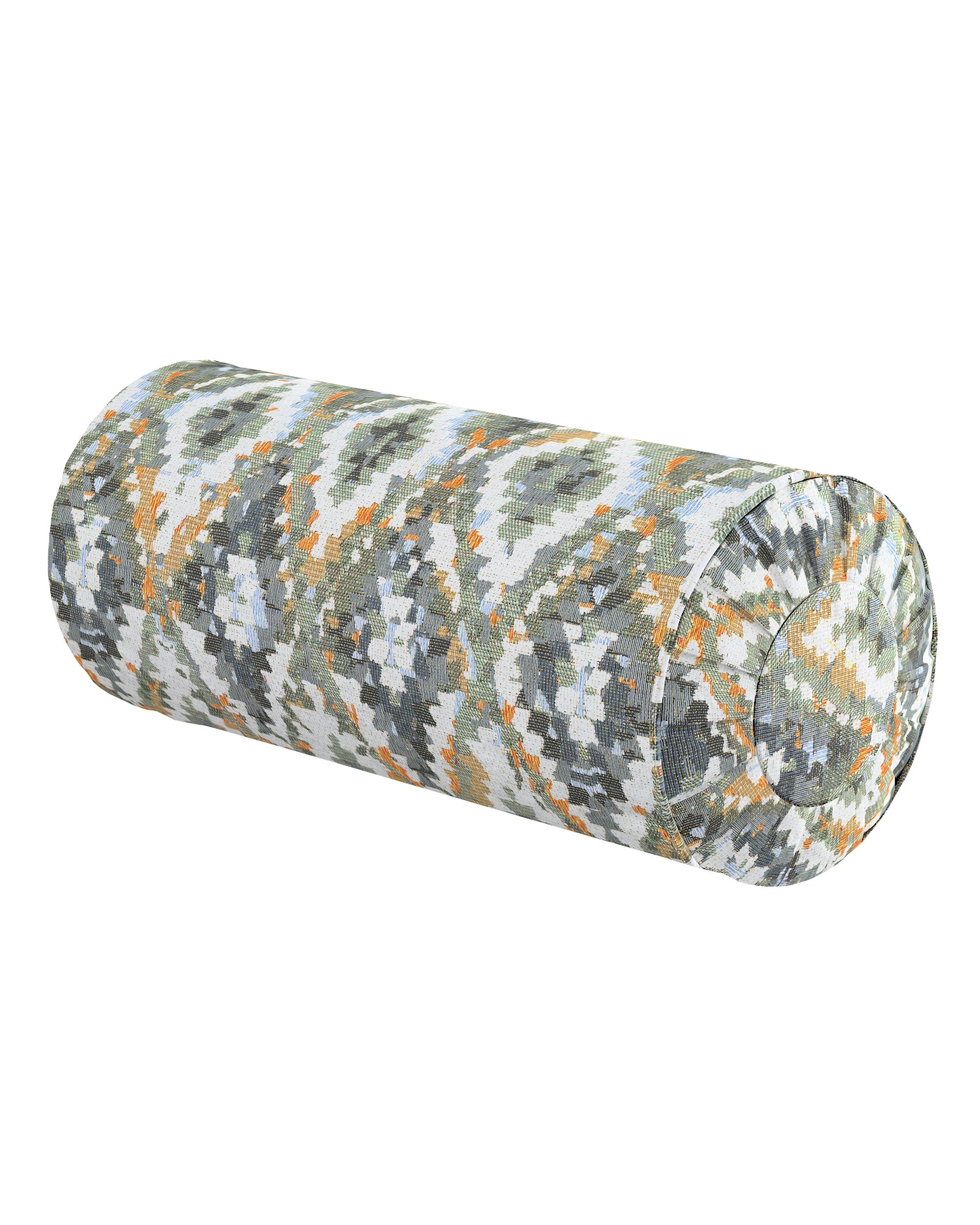 Bolster pillow with pleats colour blue fabric structured, patterned
