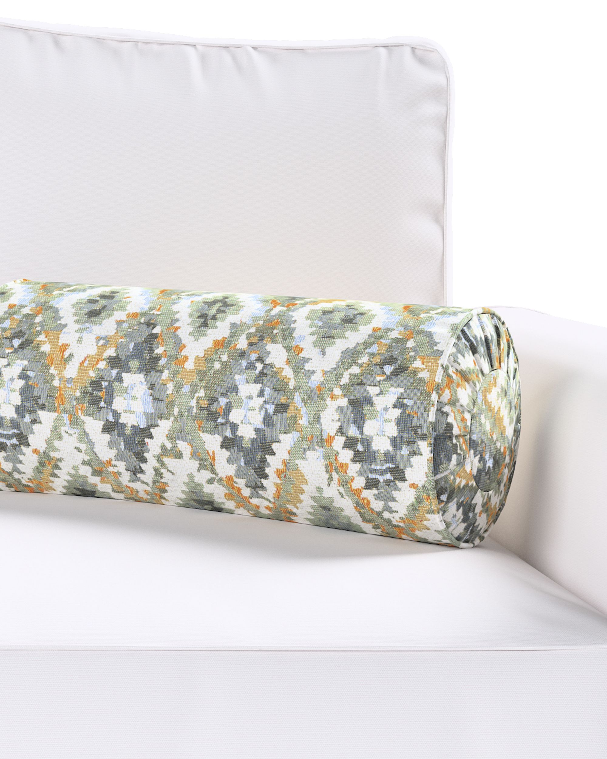 Bolster pillow with pleats colour blue fabric structured, patterned (hover)