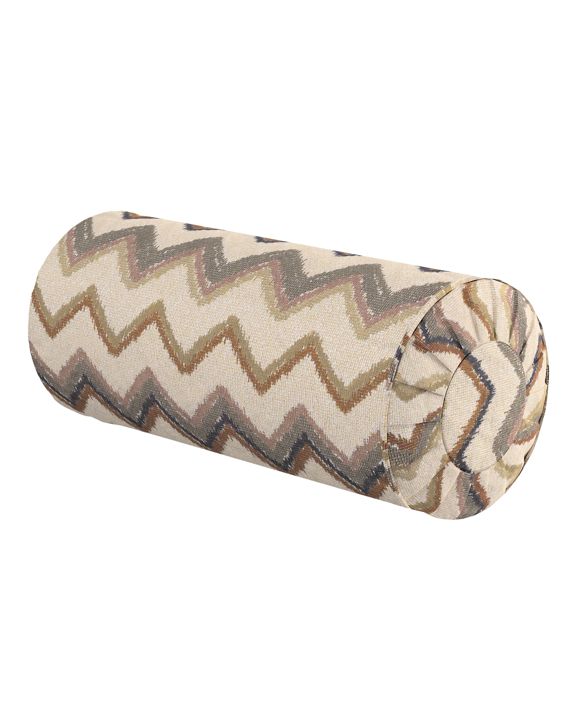 Bolster pillow with pleats colour beige fabric structured, patterned