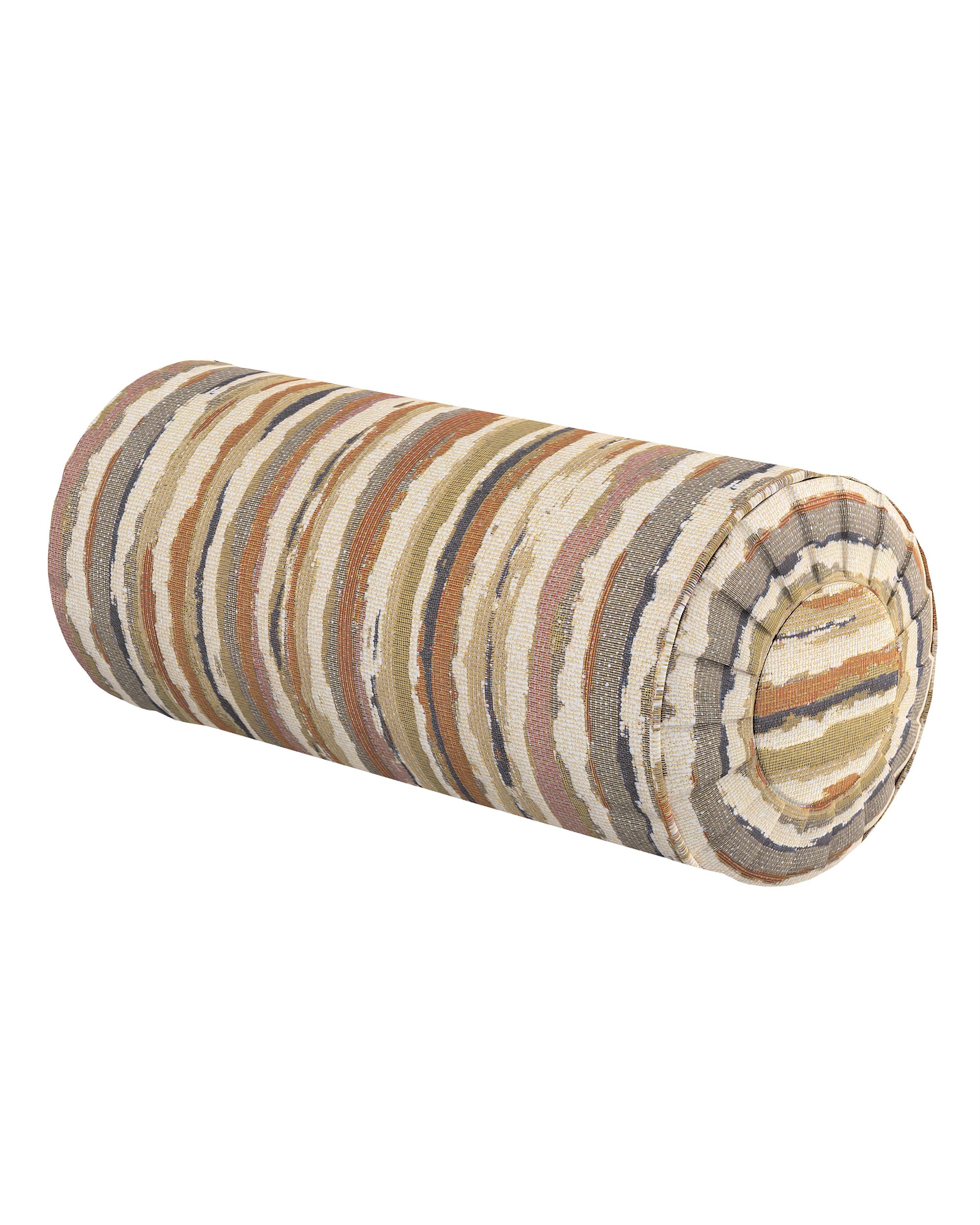 Bolster pillow with pleats colour beige fabric structured, patterned