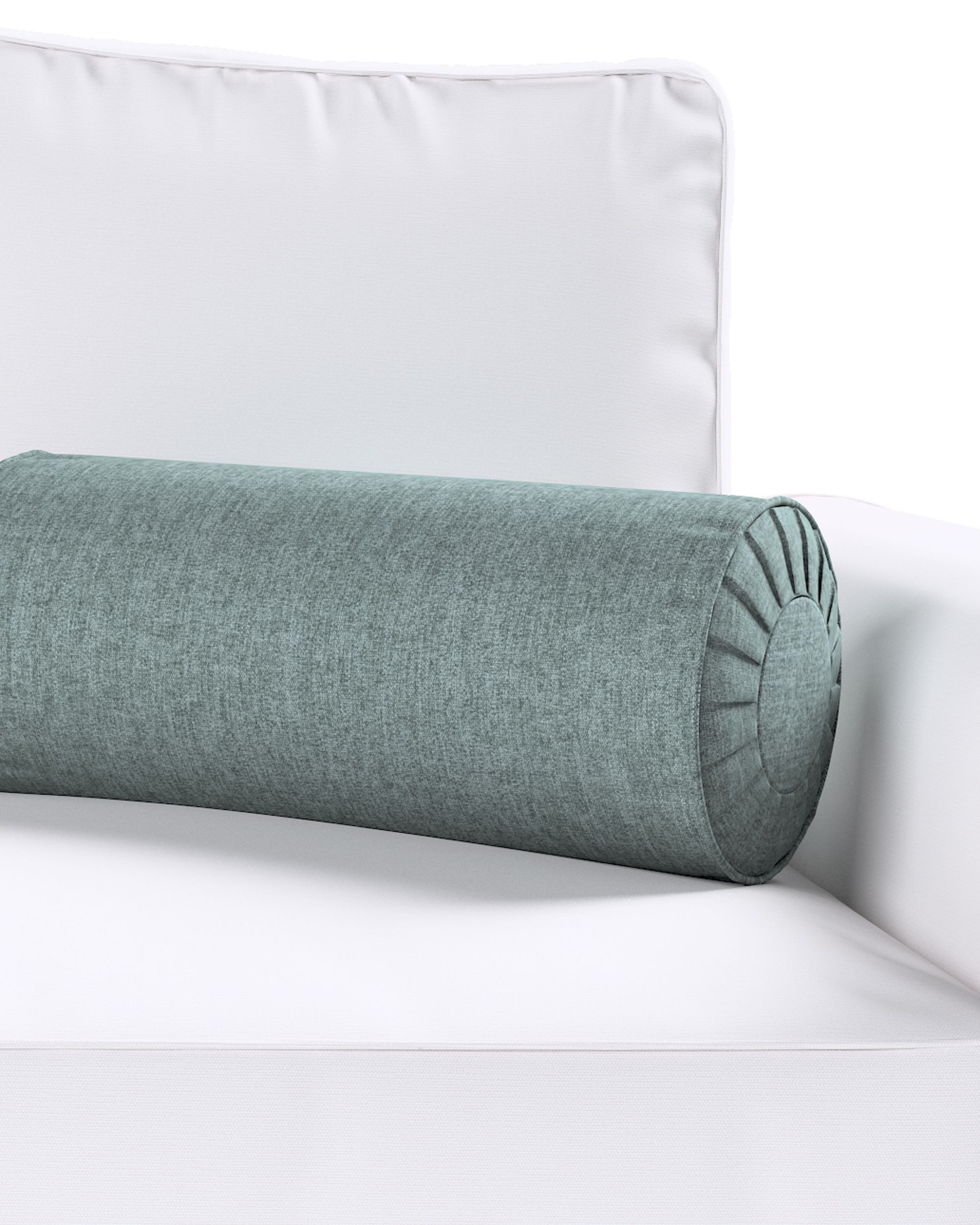 Bolster pillow with pleats colour blue fabric structured (hover)