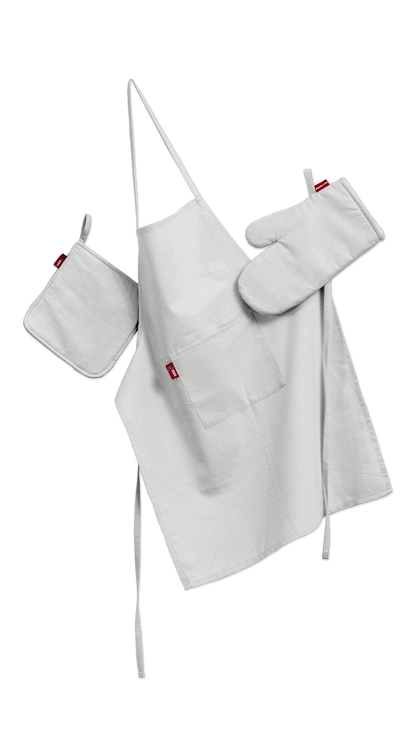Kitchen set: apron, oven glove and pot holder colour white