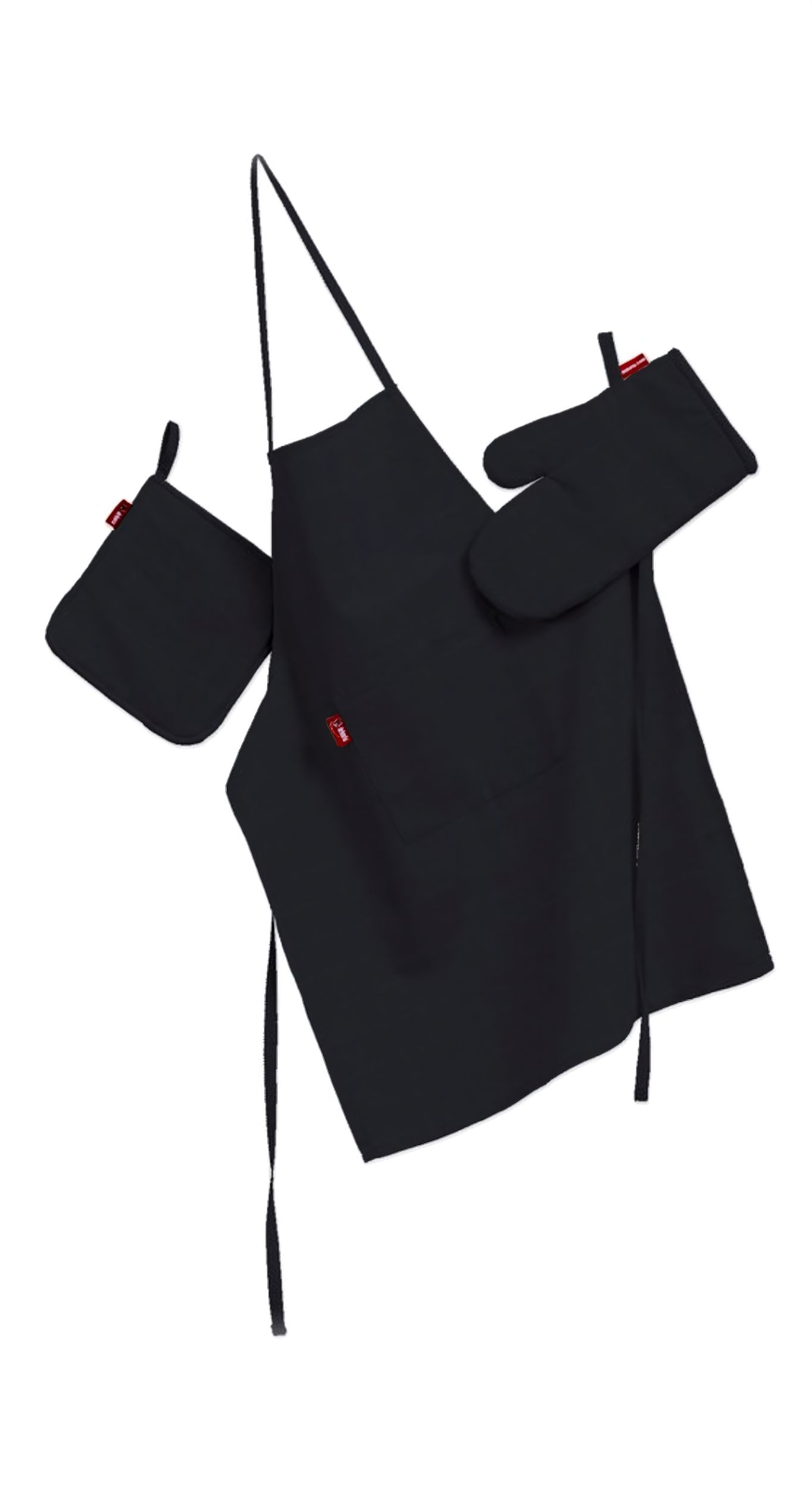 Kitchen set: apron, oven glove and pot holder colour black