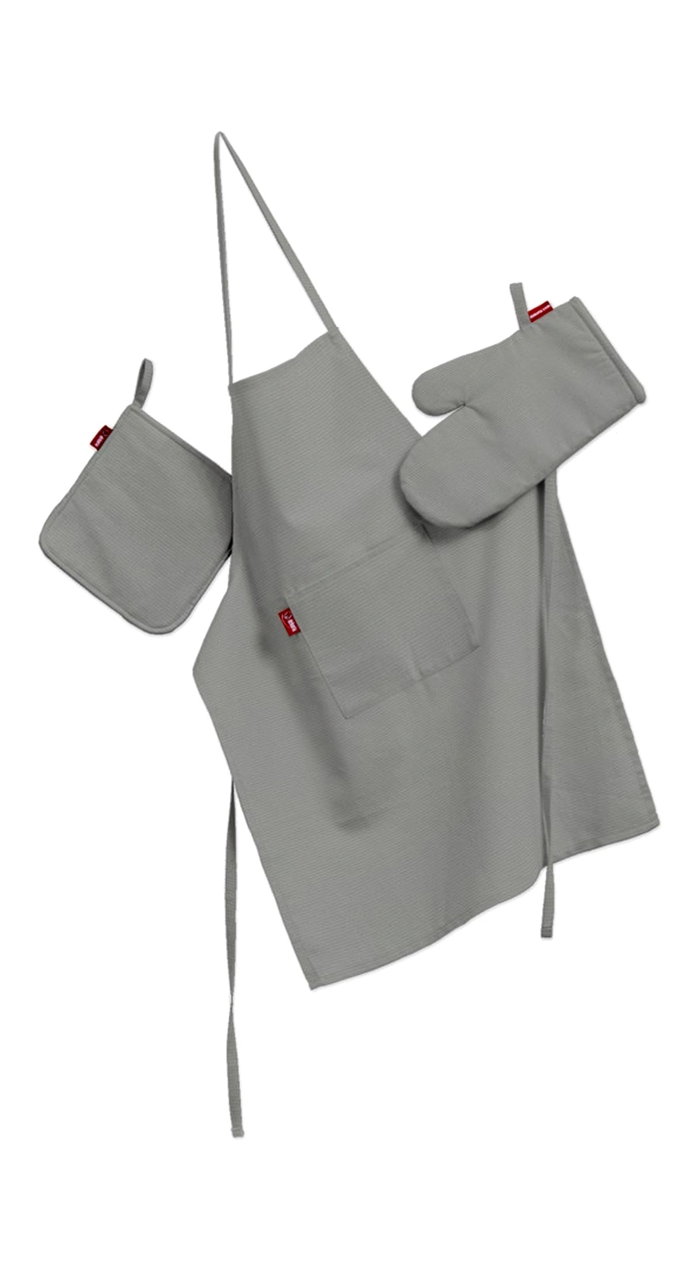 Kitchen set: apron, oven glove and pot holder colour grey