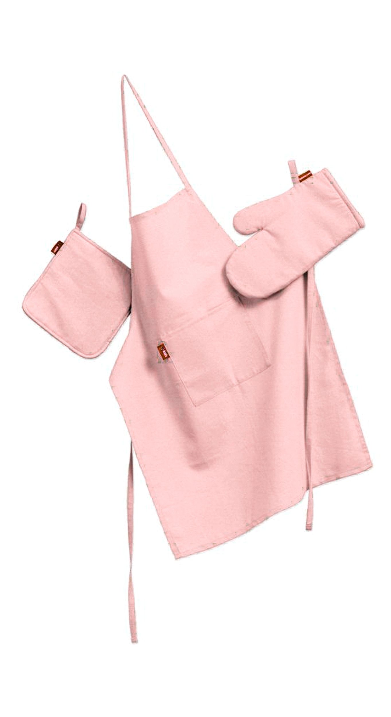 Kitchen set: apron, oven glove and pot holder colour pink