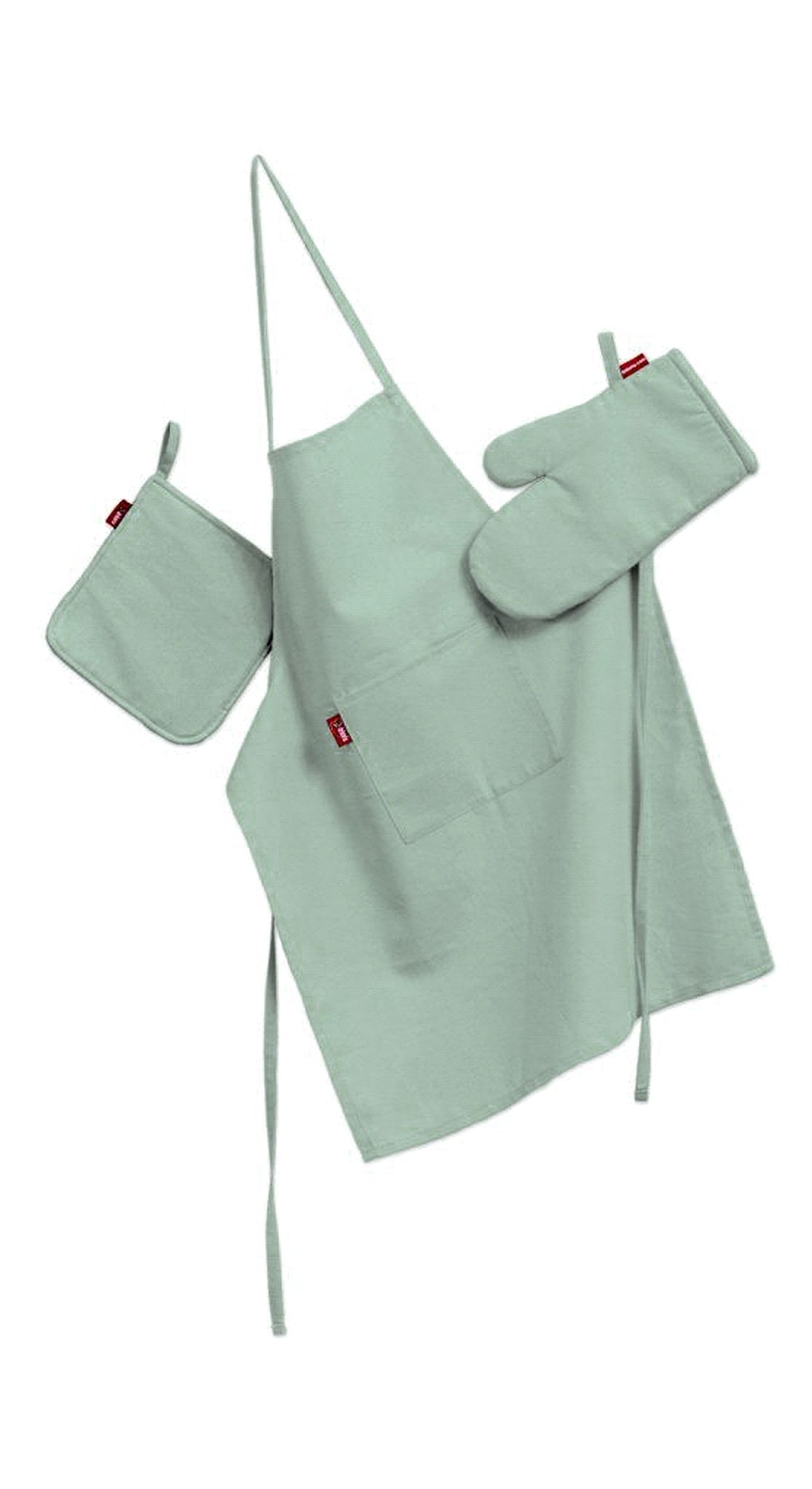 Kitchen set: apron, oven glove and pot holder colour green