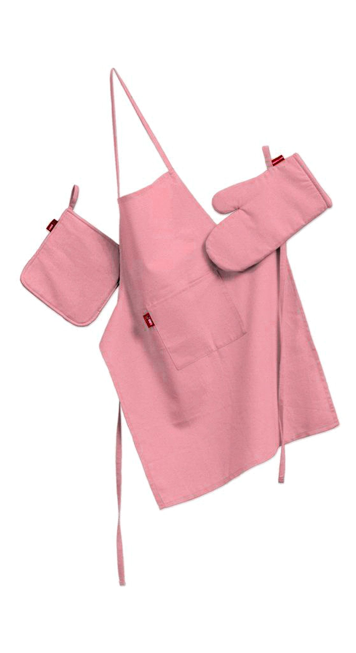 Kitchen set: apron, oven glove and pot holder colour pink