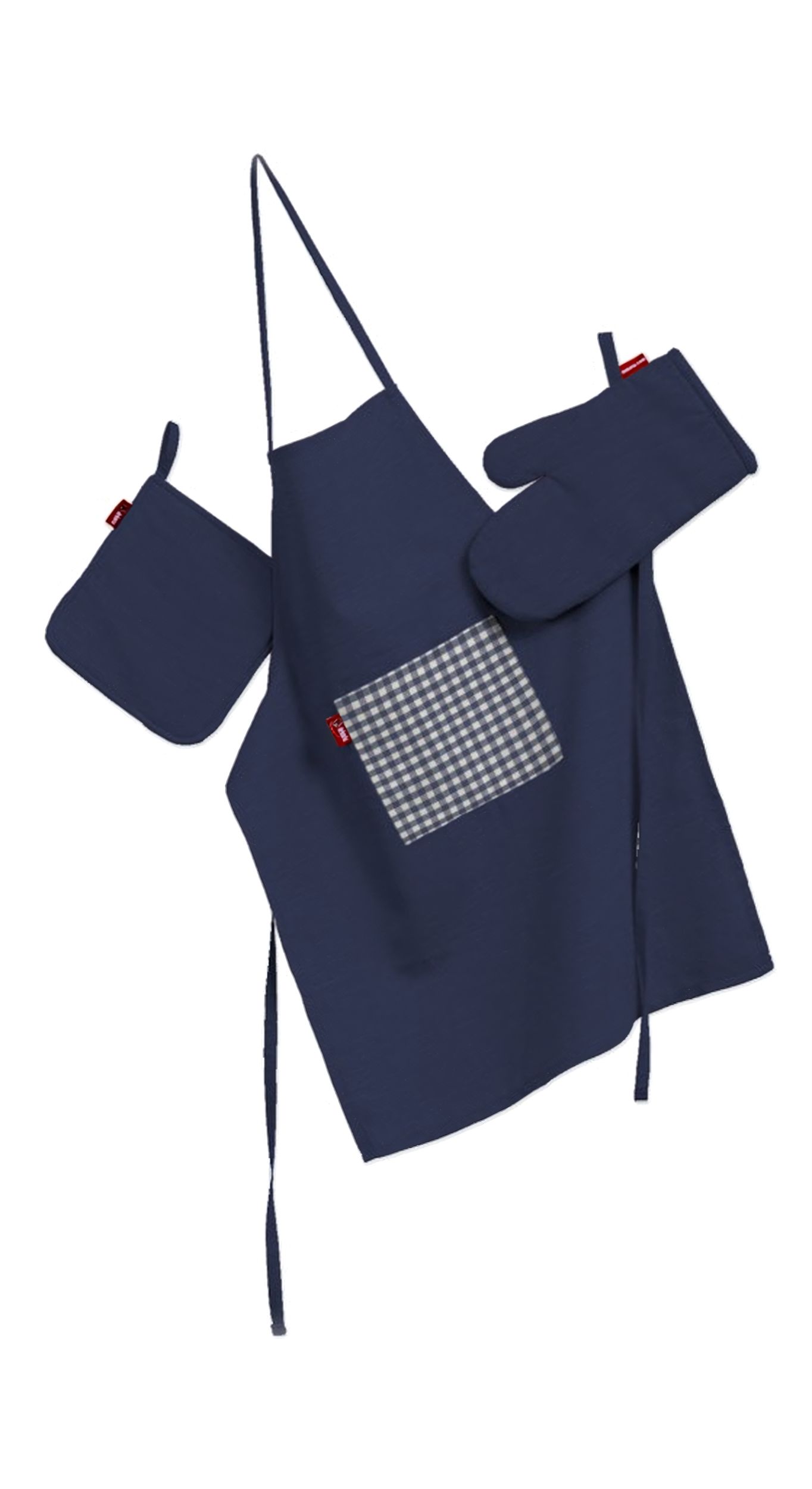 Kitchen set: apron, oven glove and pot holder colour navy blue