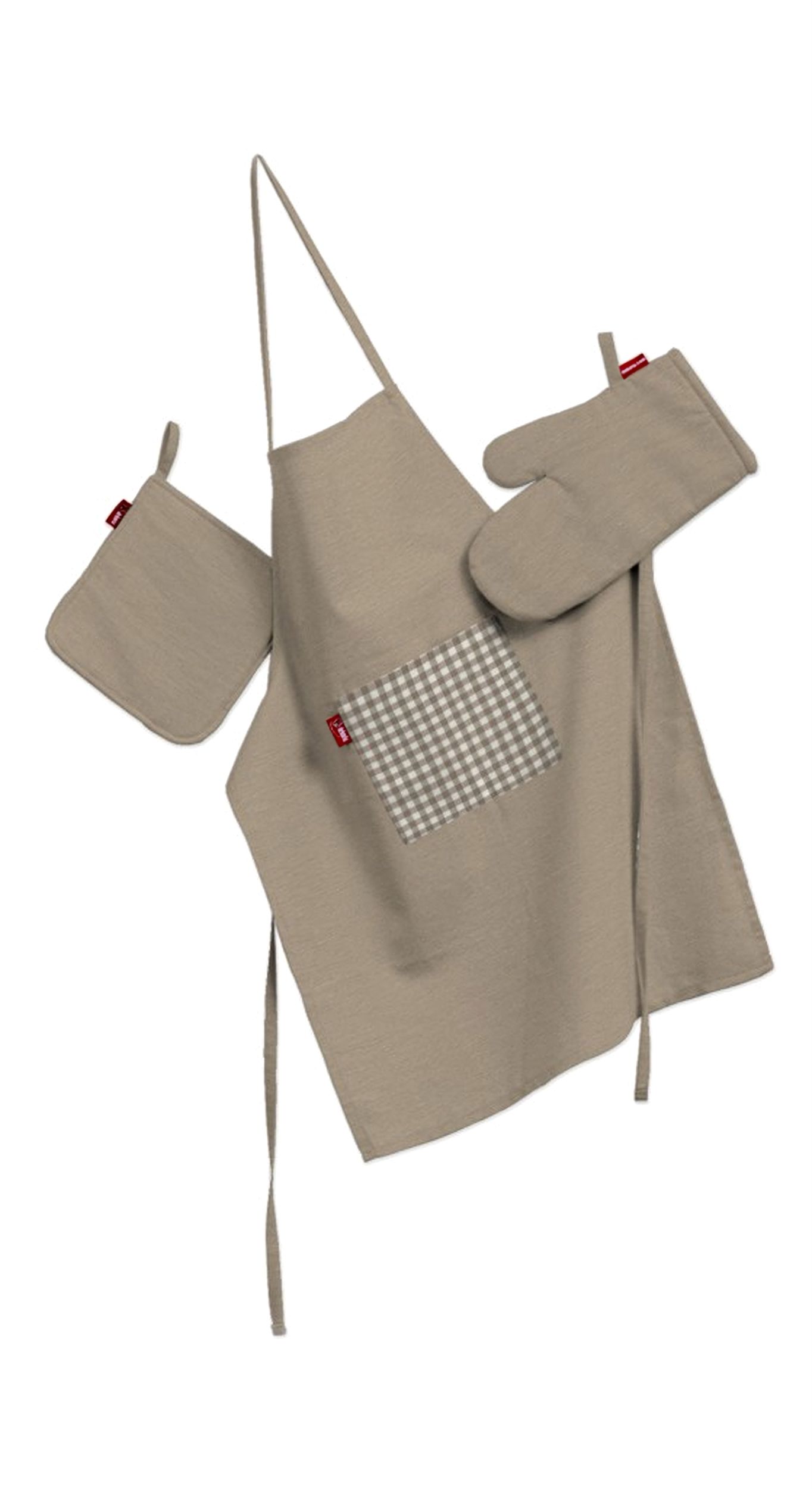Kitchen set: apron, oven glove and pot holder colour beige