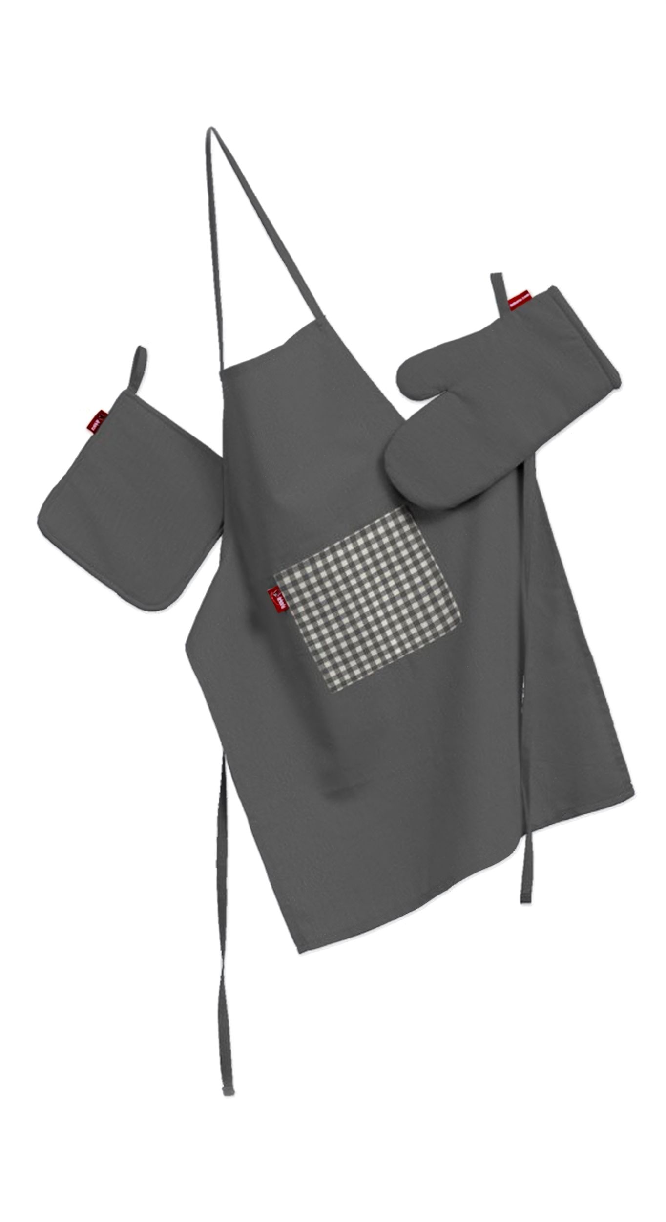 Kitchen set: apron, oven glove and pot holder colour grey