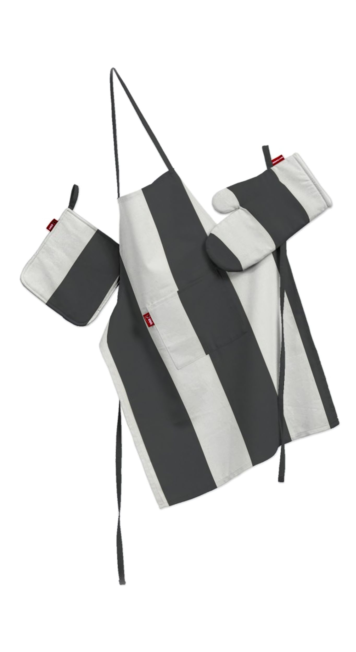 Kitchen set: apron, oven glove and pot holder colour black fabric patterned