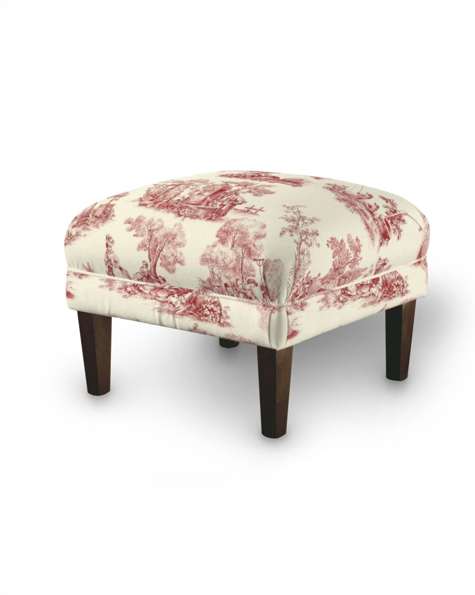 Armchair footstool colour red fabric patterned