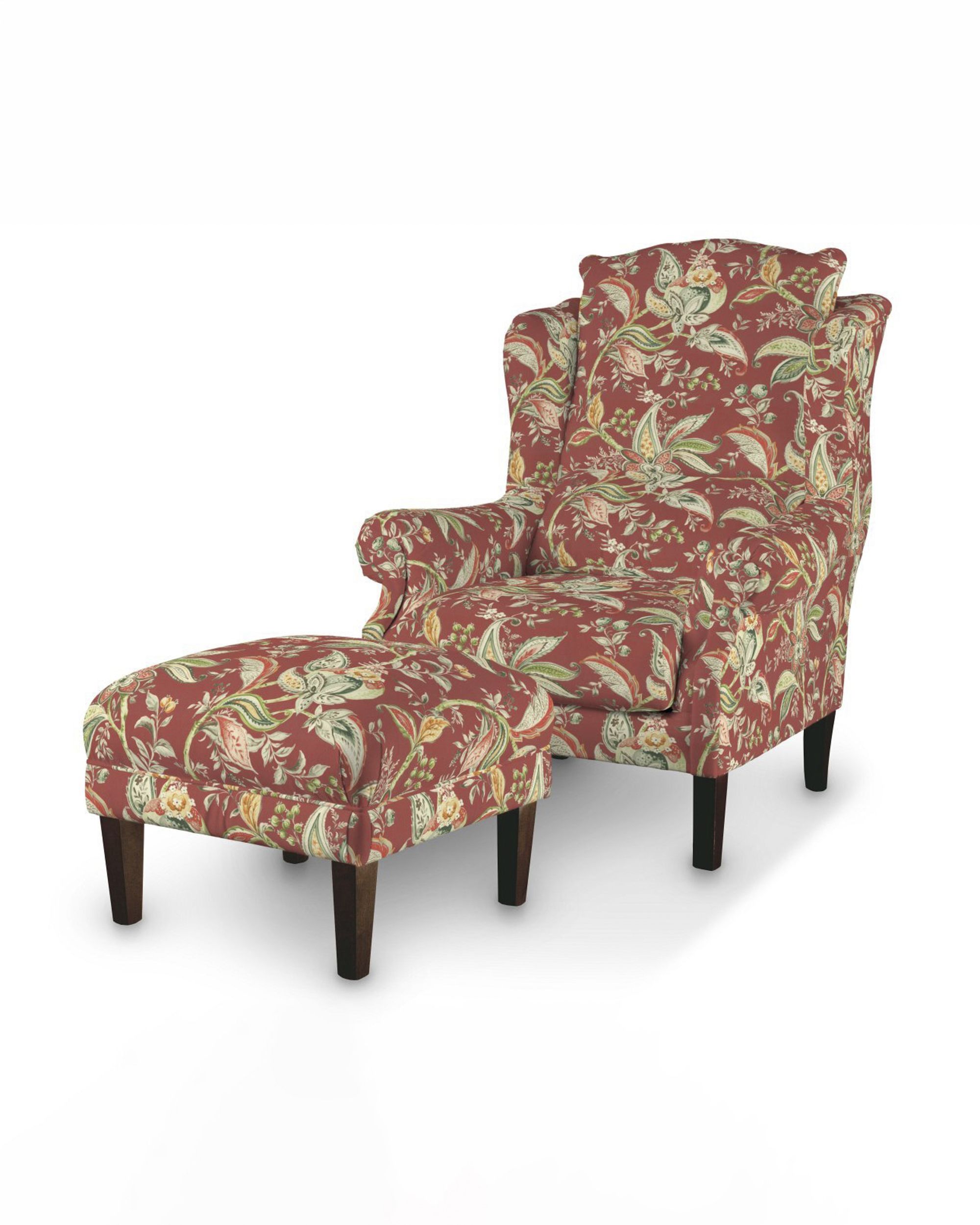 Armchair footstool colour red fabric patterned (hover)