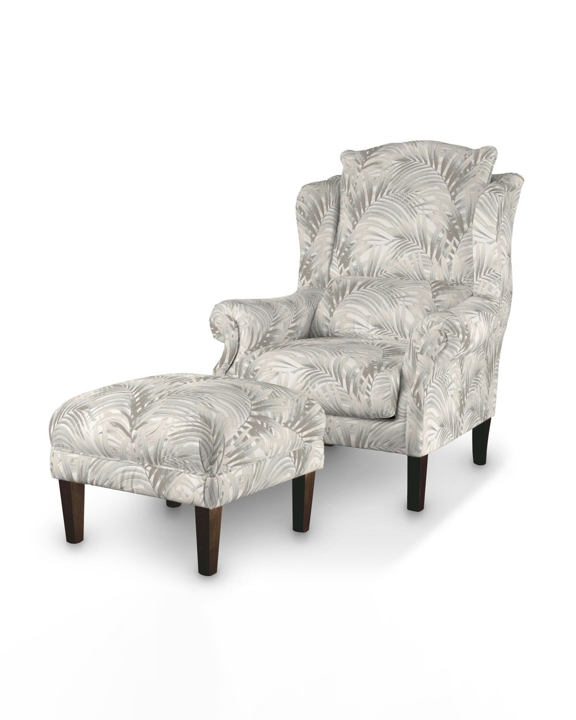Armchair footstool colour beige fabric patterned (hover)