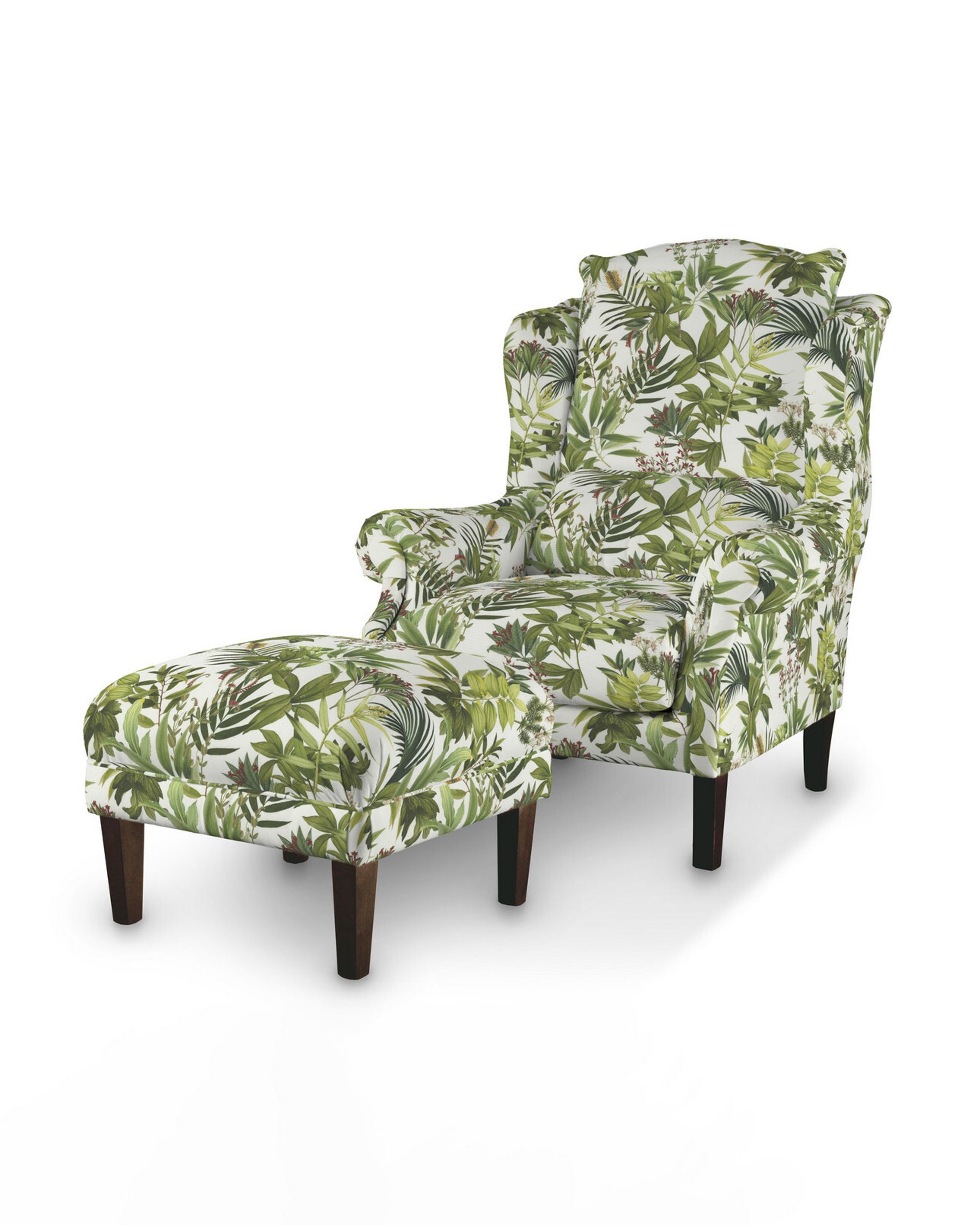 Armchair footstool colour green fabric patterned (hover)