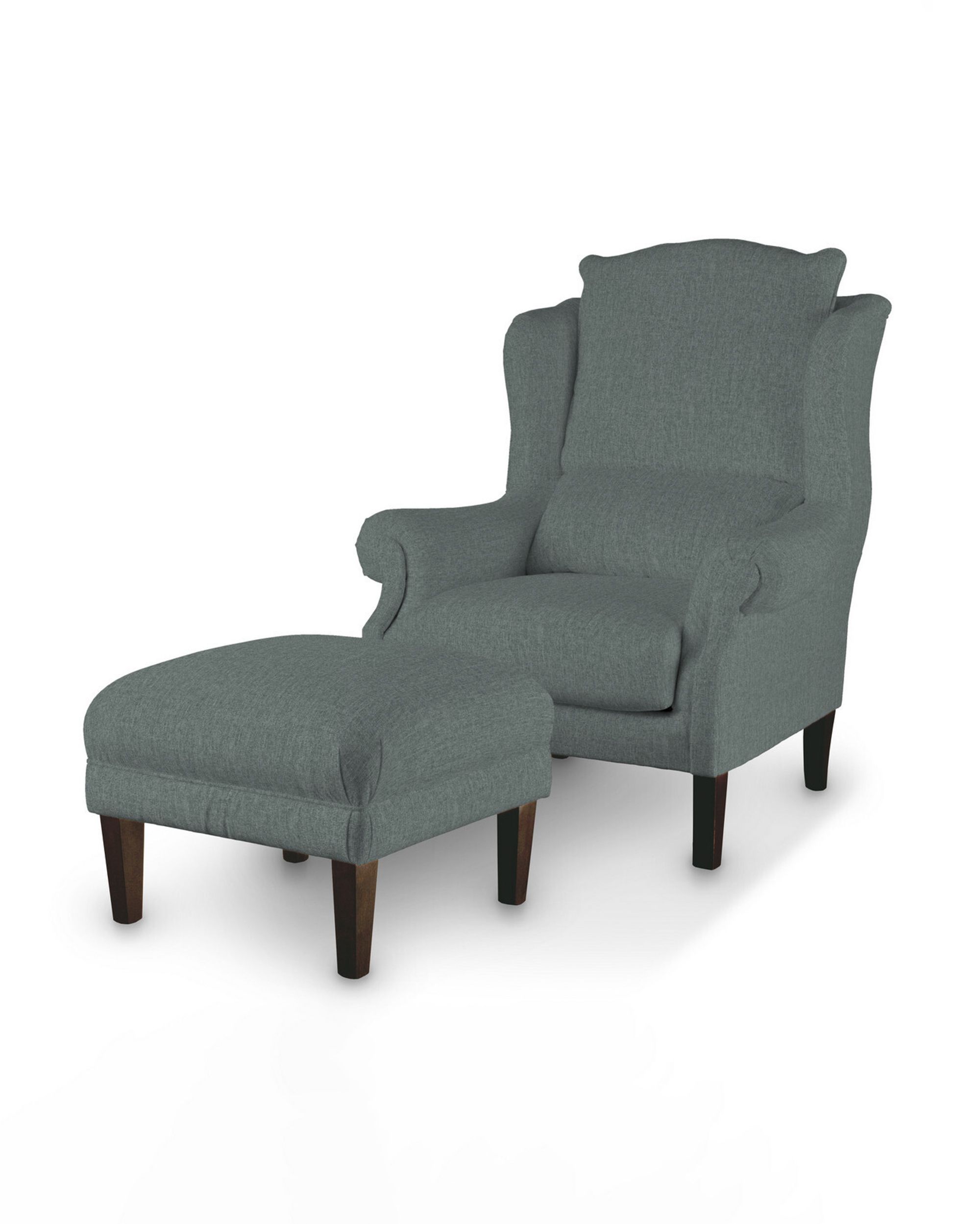Armchair footstool colour blue fabric structured (hover)