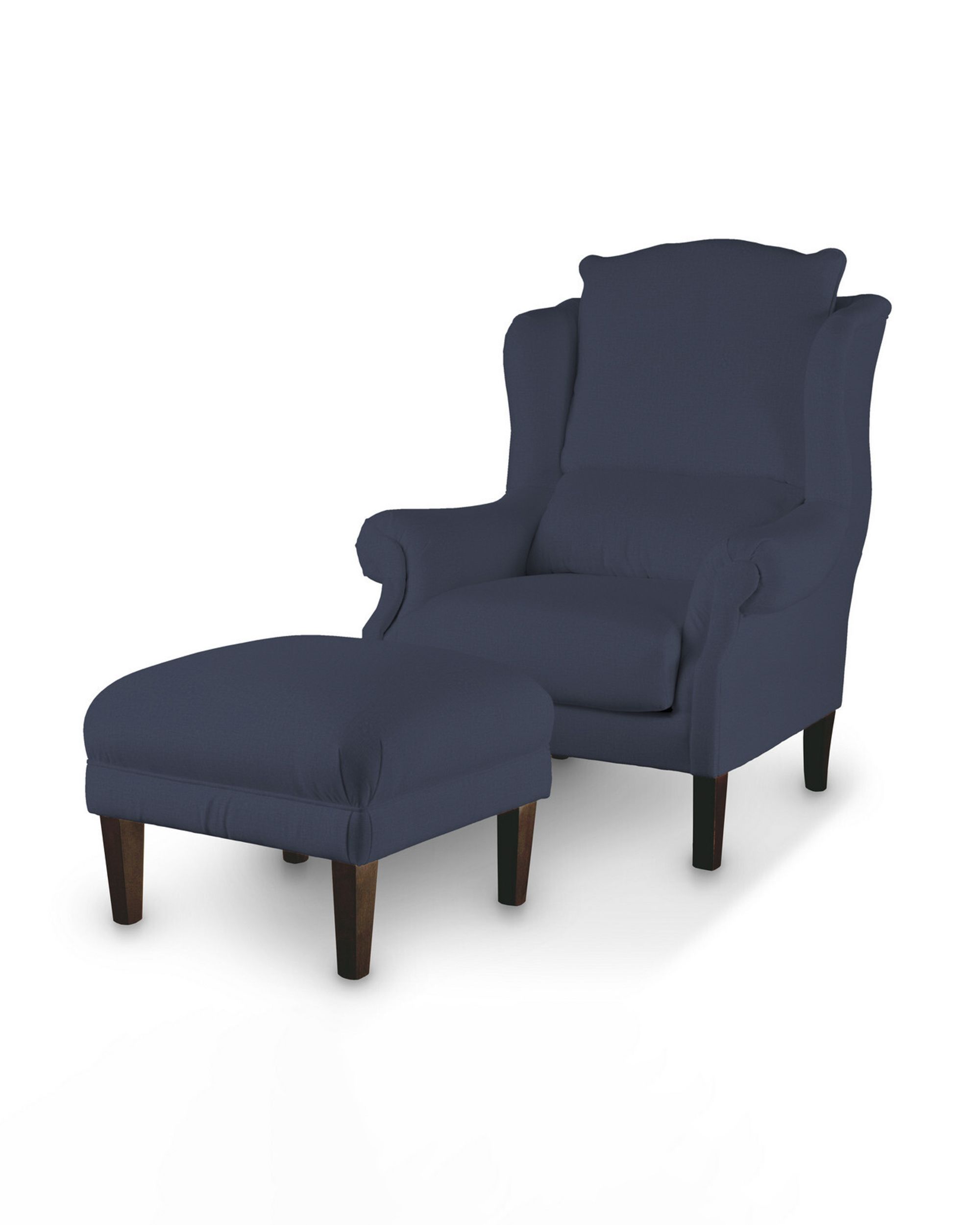 Armchair footstool colour navy blue fabric velvet (hover)