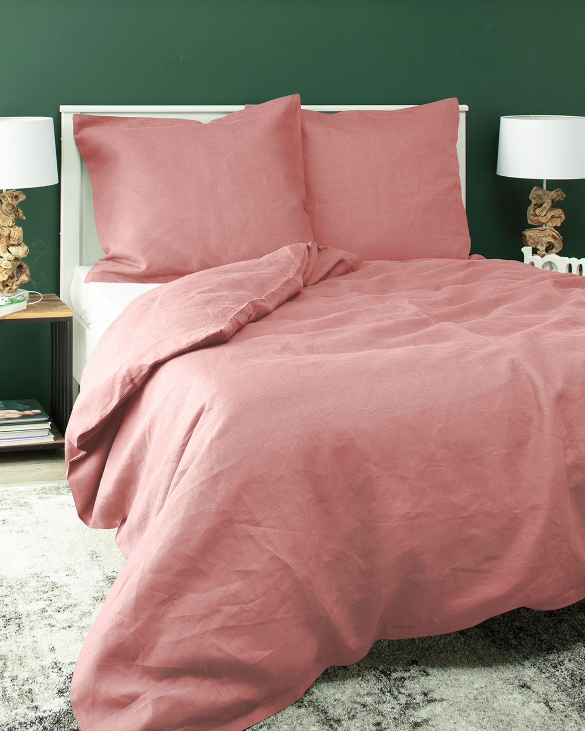 Linen bedding set Linen 220x200 cm colour pink fabric semi-sheer, structured, linen