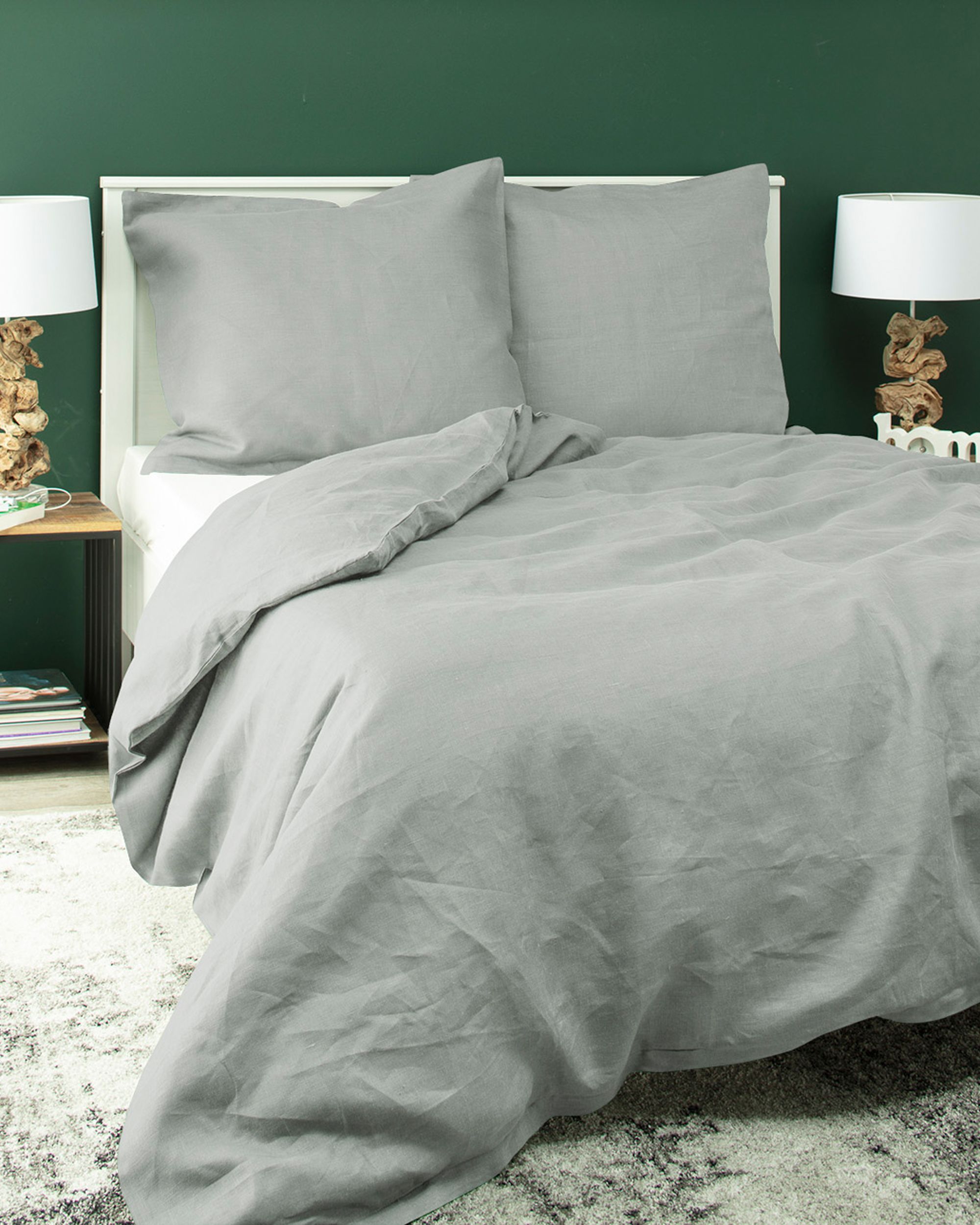 Linen bedding set Linen 160x200 cm colour grey fabric semi-sheer, structured, linen