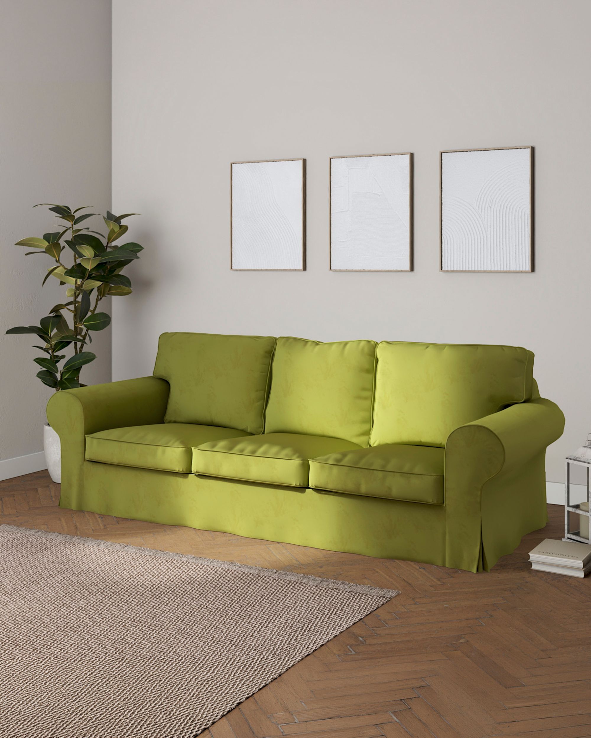Ektorp 3-seater sofa bed cover (for model on sale in Ikea since 2013) colour green fabric gloss, velvet