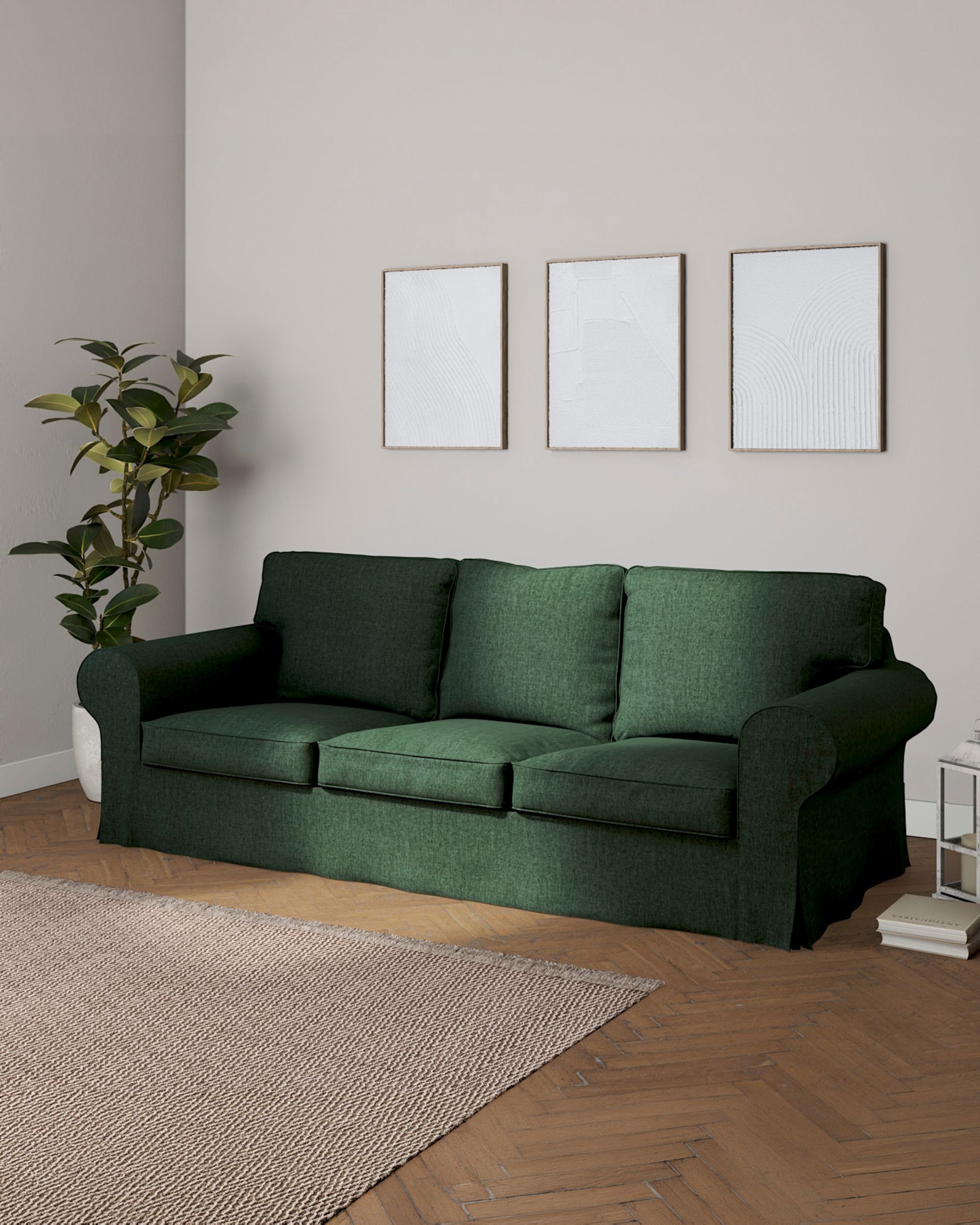 Ektorp 3-seater sofa bed cover (for model on sale in Ikea since 2013) colour green fabric structured