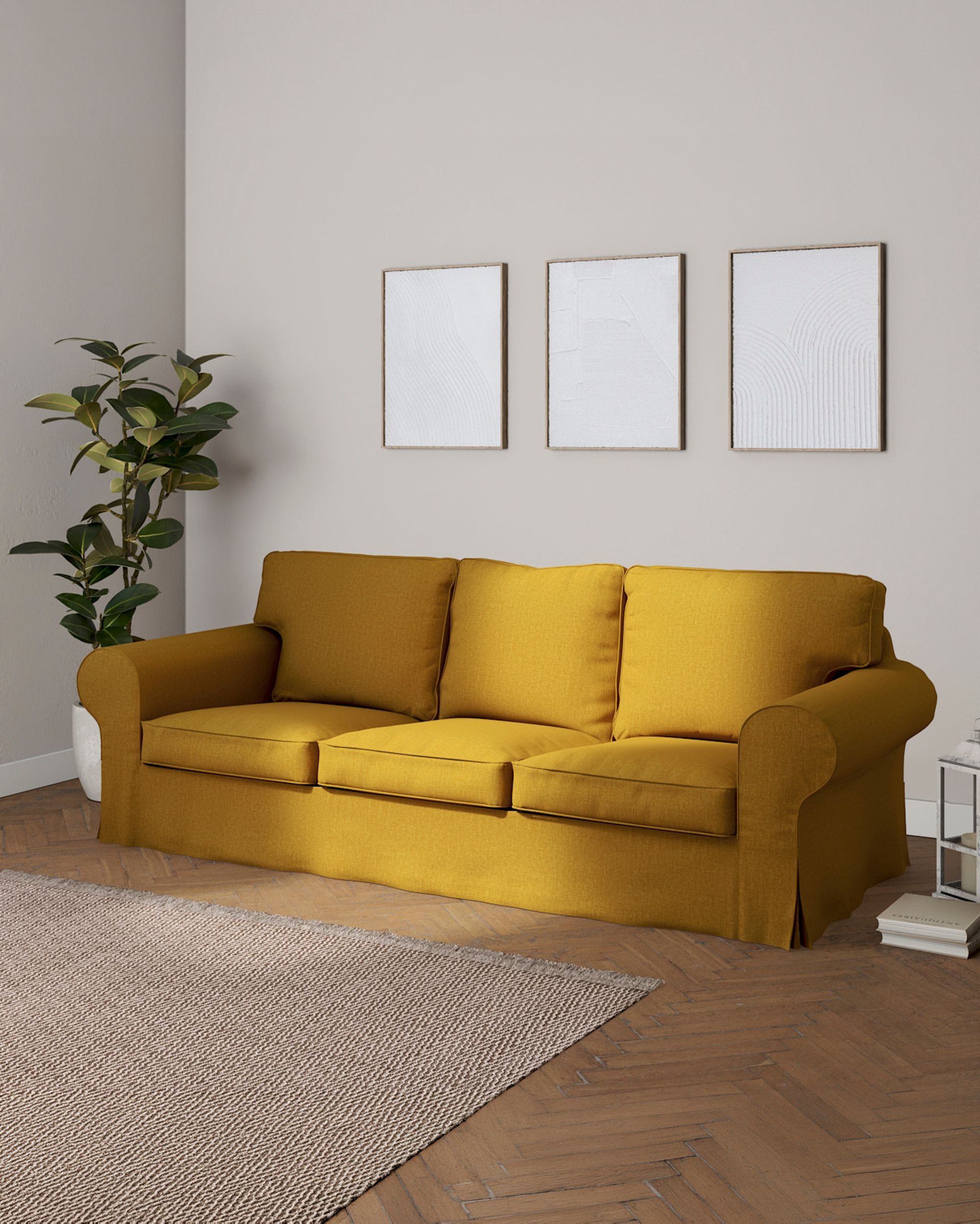 Ektorp 3-seater sofa bed cover (for model on sale in Ikea since 2013) colour yellow fabric structured