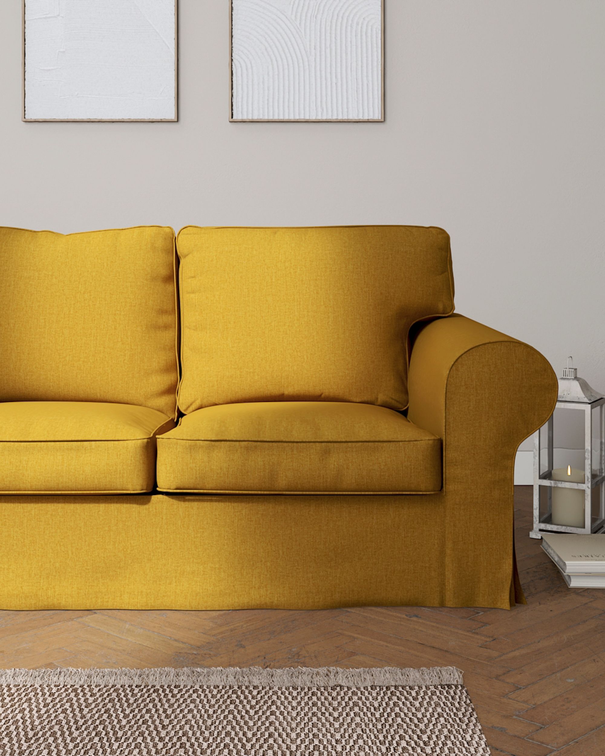 Ektorp 3-seater sofa bed cover (for model on sale in Ikea since 2013) colour yellow fabric structured (hover)