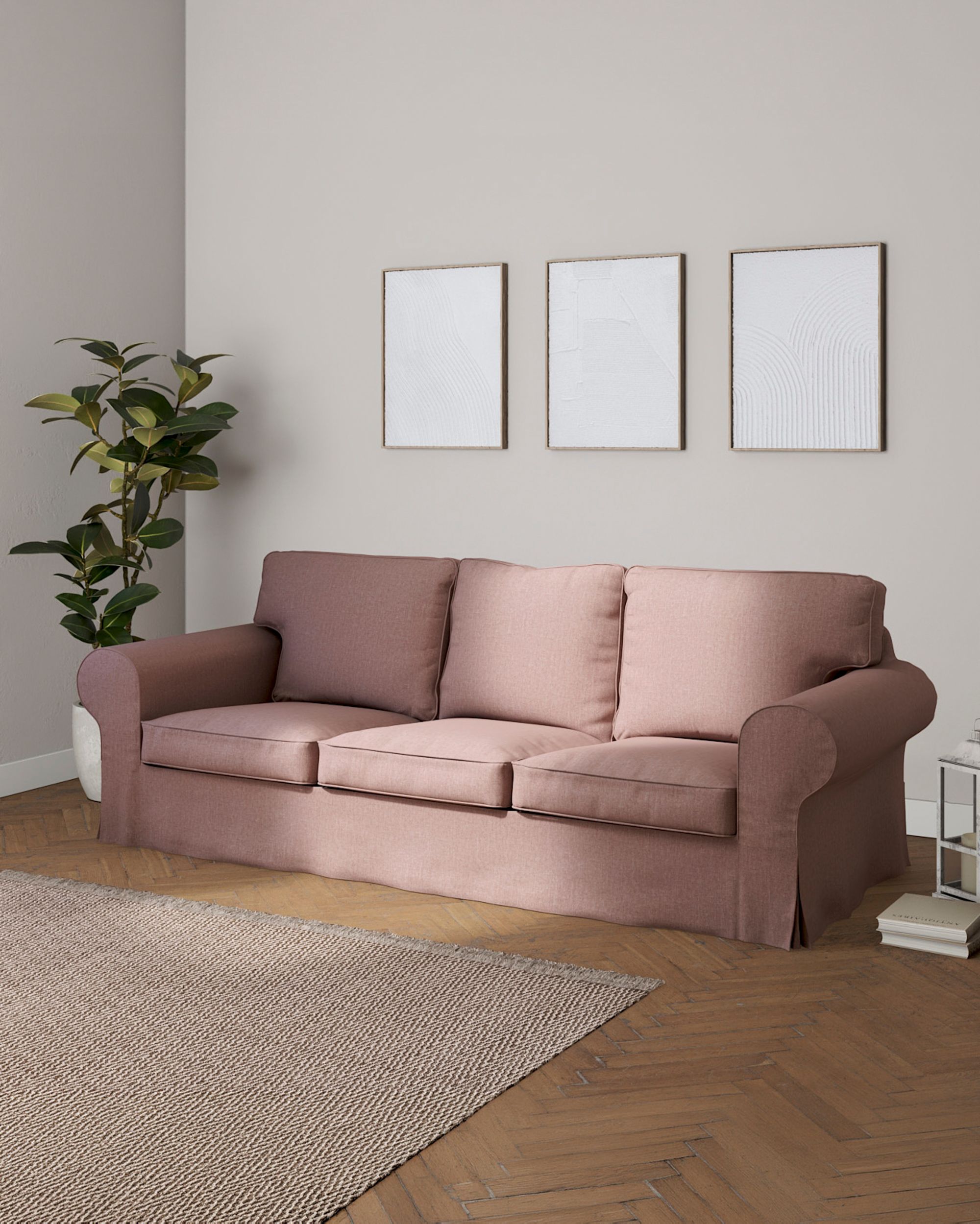 Ektorp 3-seater sofa bed cover (for model on sale in Ikea since 2013) colour pink fabric structured