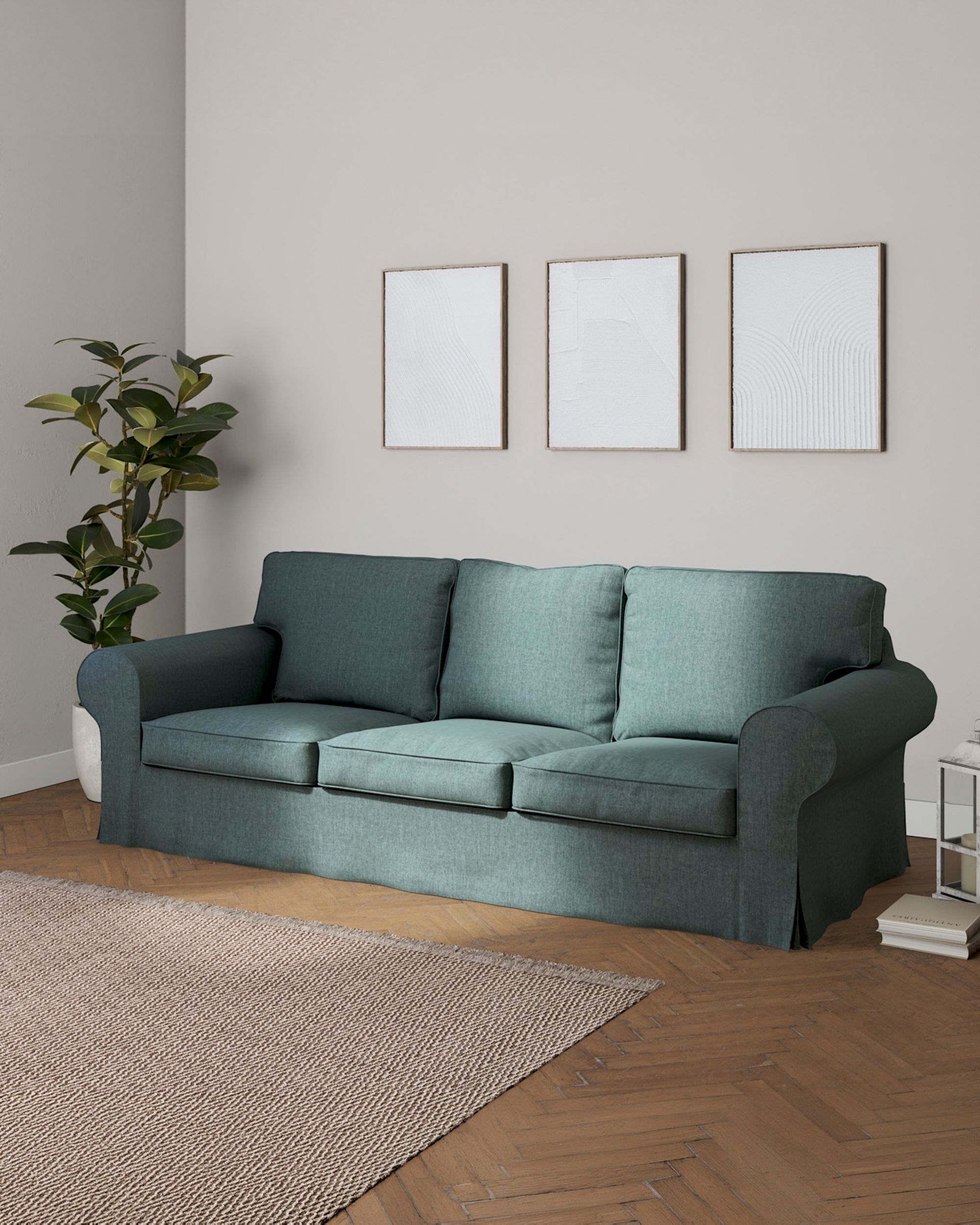 Ektorp 3-seater sofa bed cover (for model on sale in Ikea since 2013) colour blue fabric structured