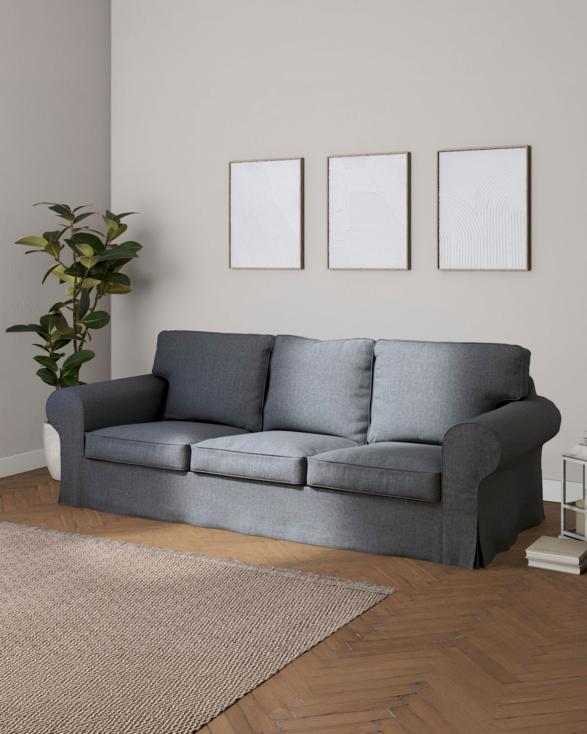 Ektorp 3-seater sofa bed cover (for model on sale in Ikea since 2013) colour grey fabric structured