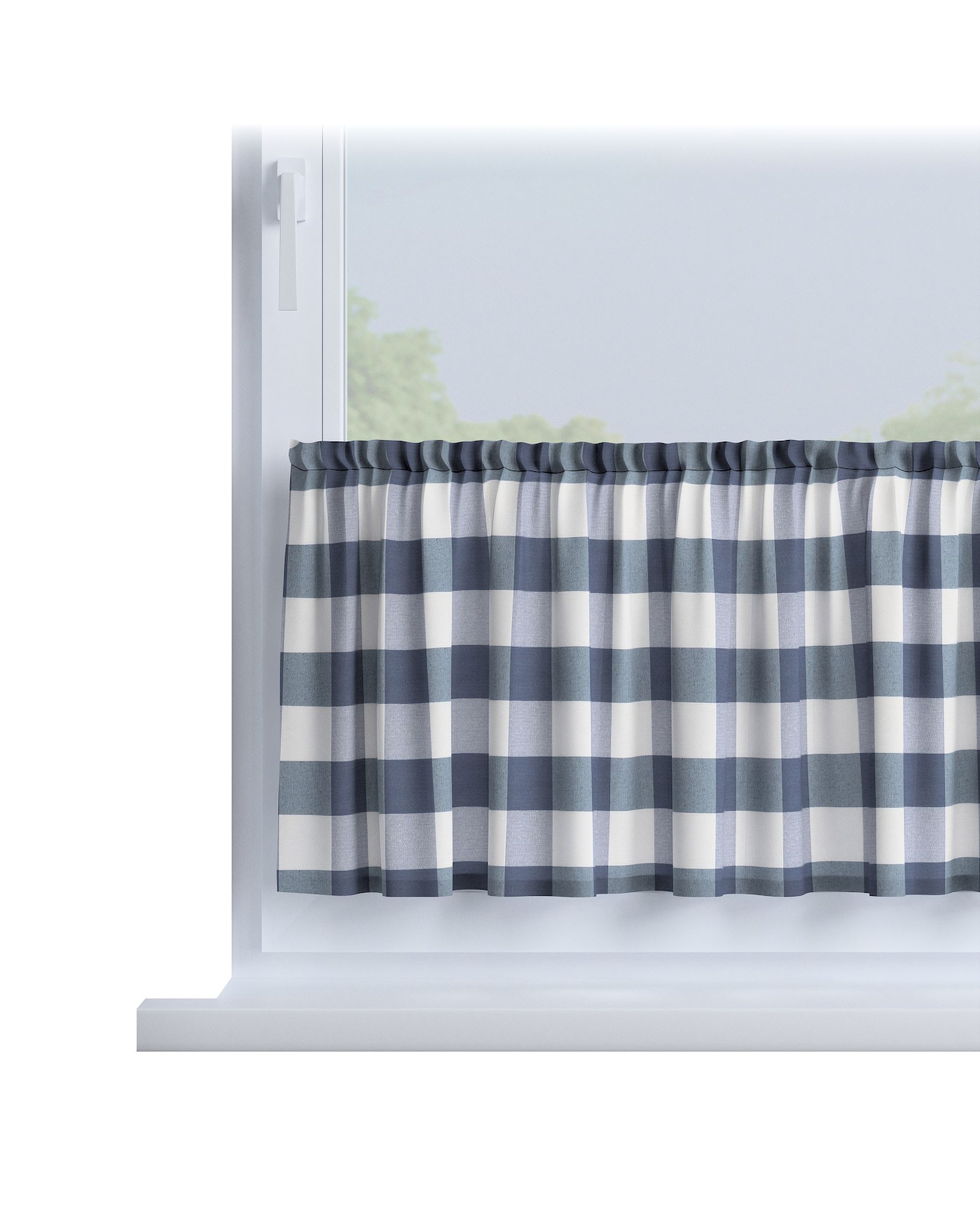 Slot valance colour navy blue fabric patterned