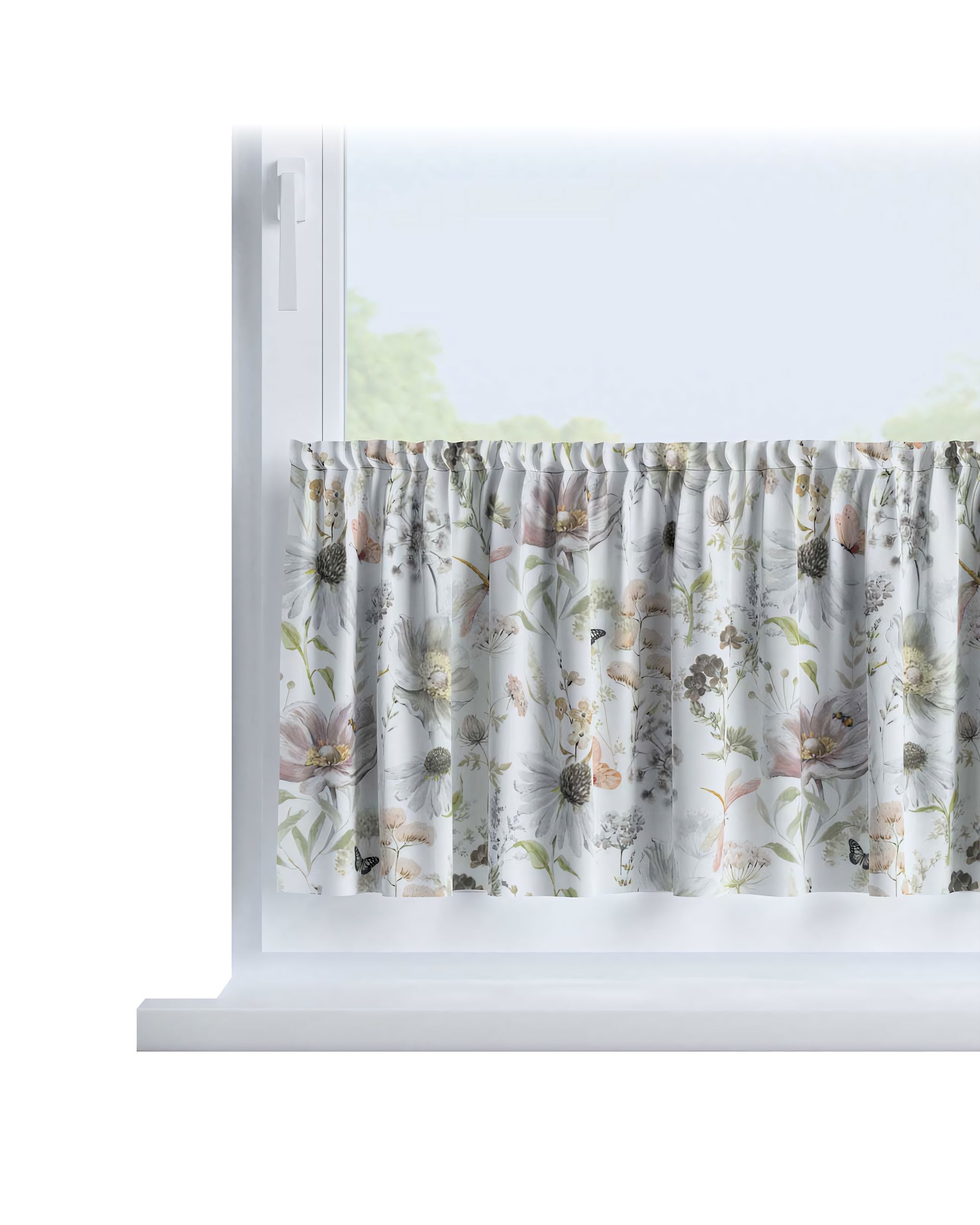 Slot valance colour white fabric patterned