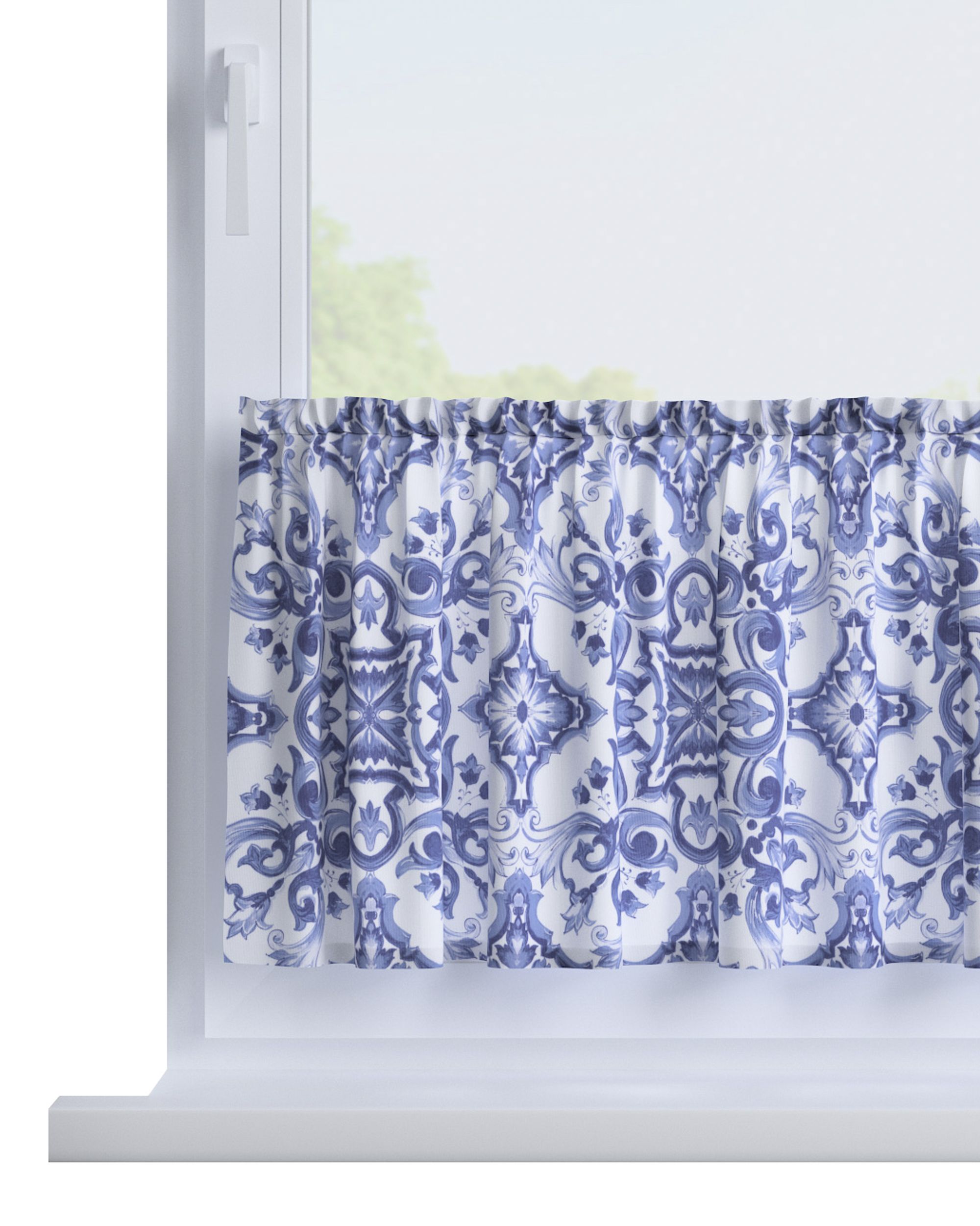 Slot valance colour blue fabric patterned