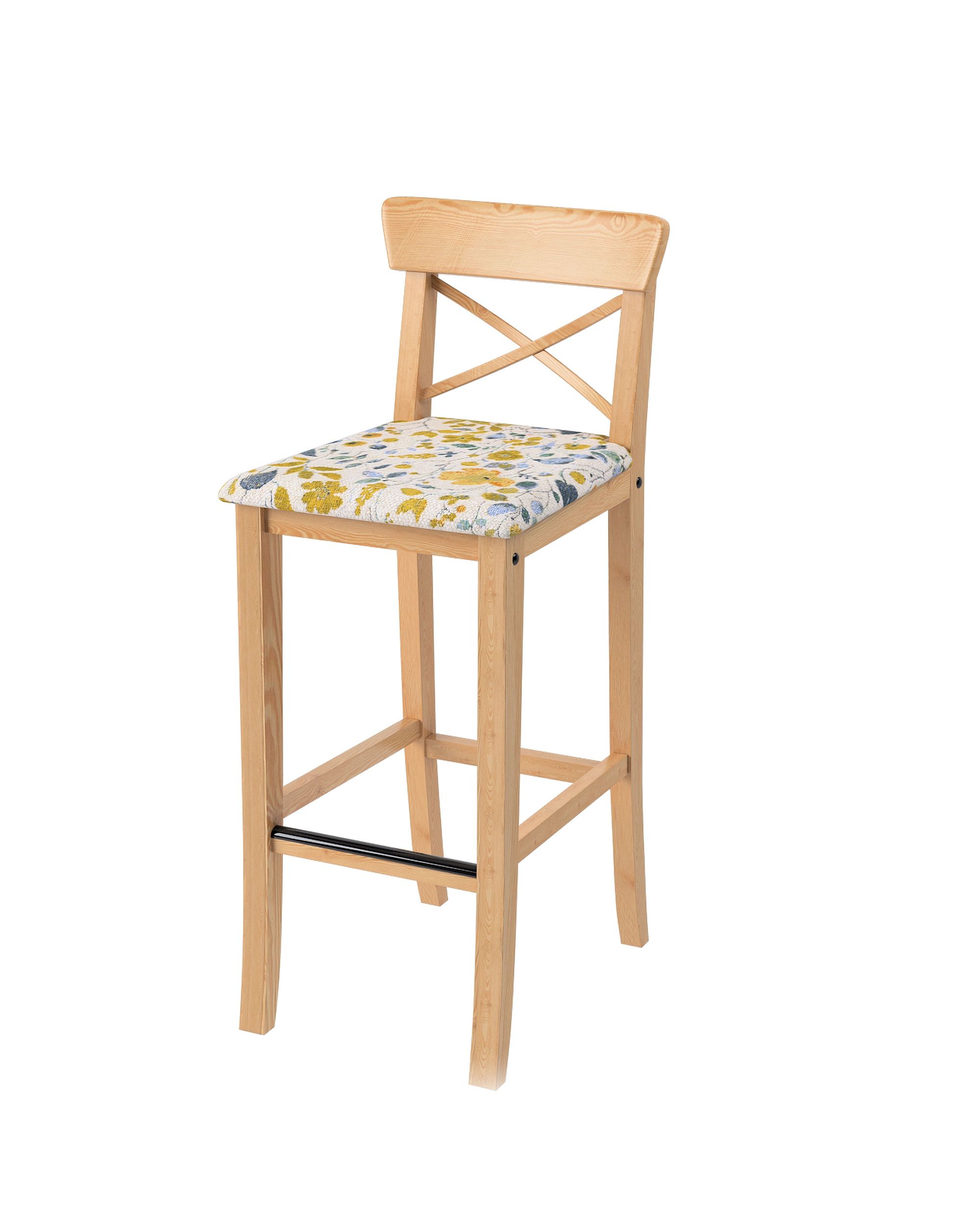 Cover for Ingolf bar chair with upholstered seat colour yellow fabric structured, patterned