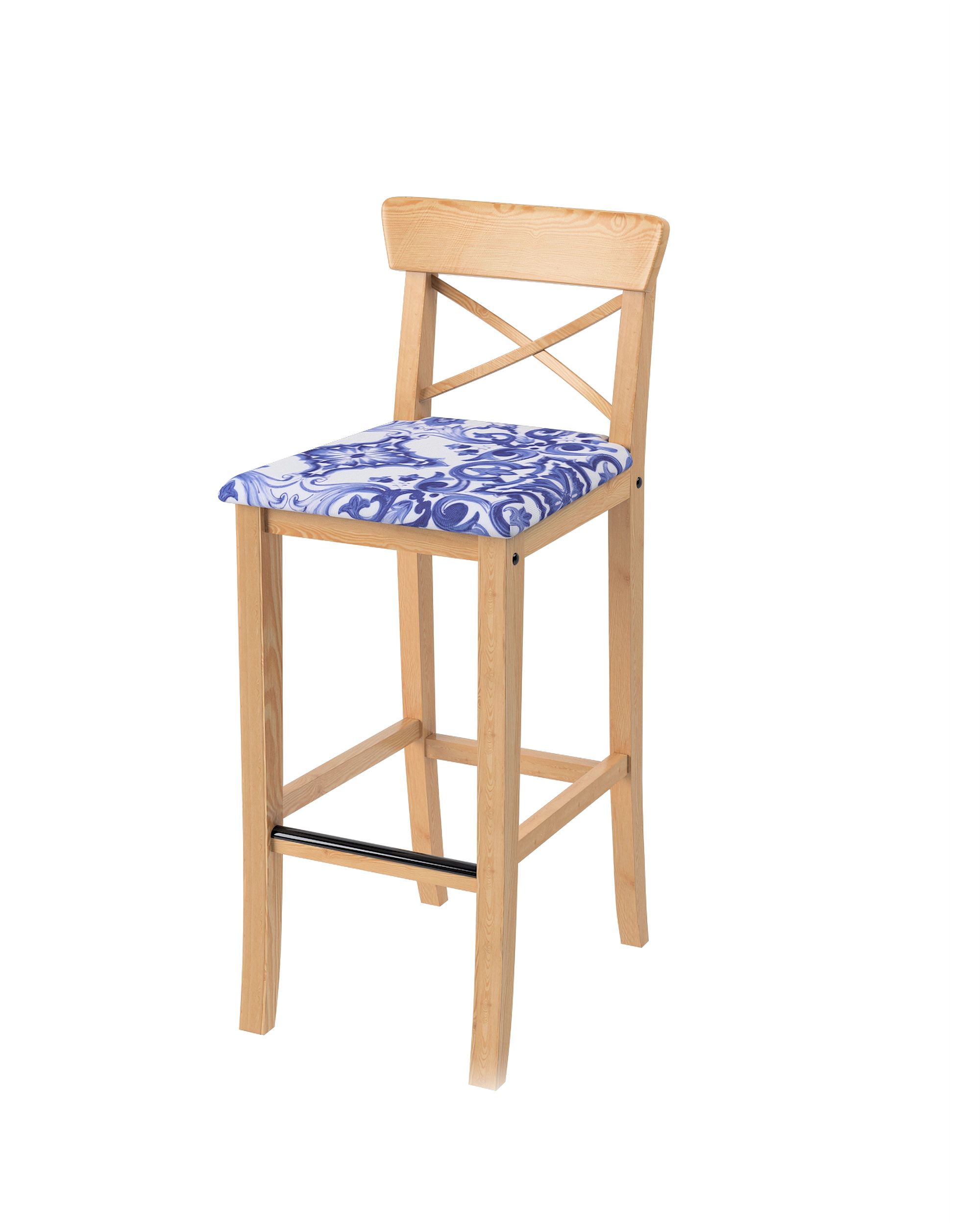 Cover for Ingolf bar chair with upholstered seat colour blue fabric patterned
